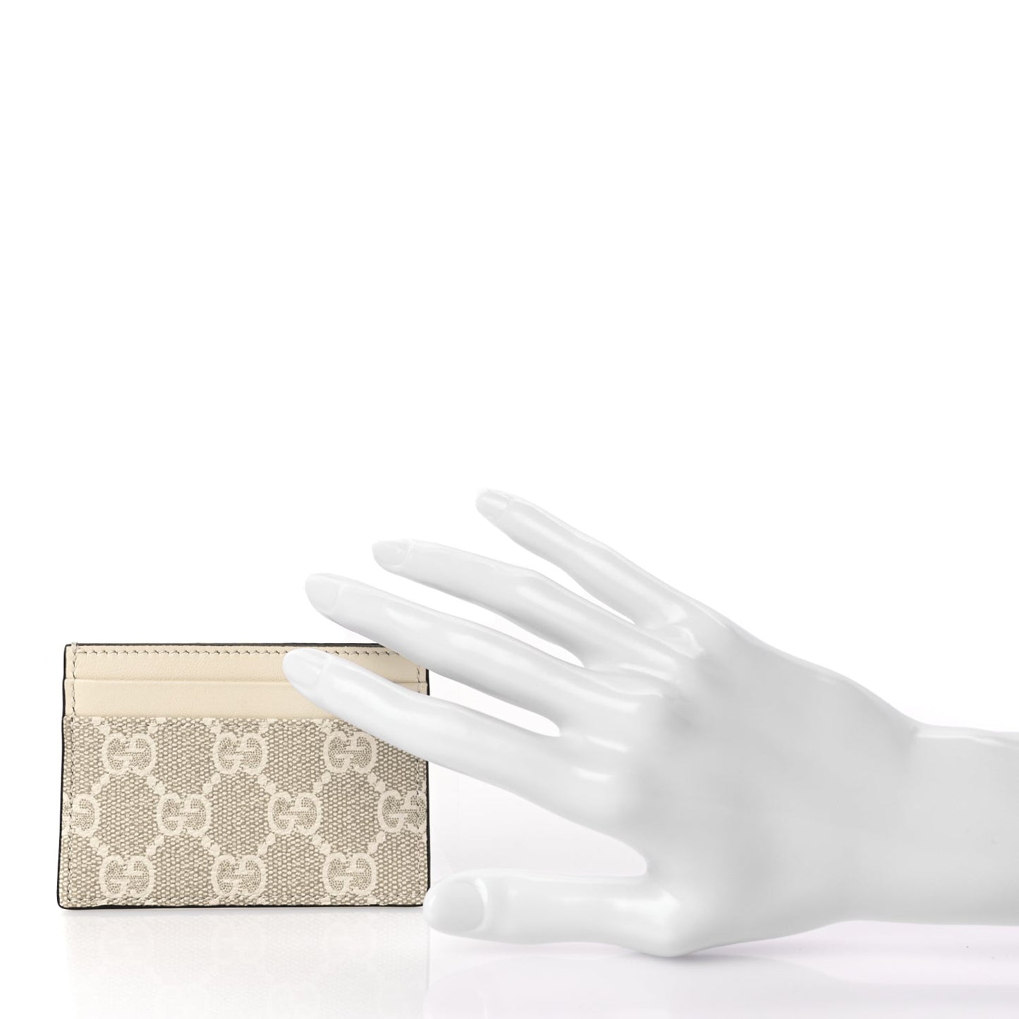 GG Supreme Monogram Calfskin Card Holder Beige Mystic White