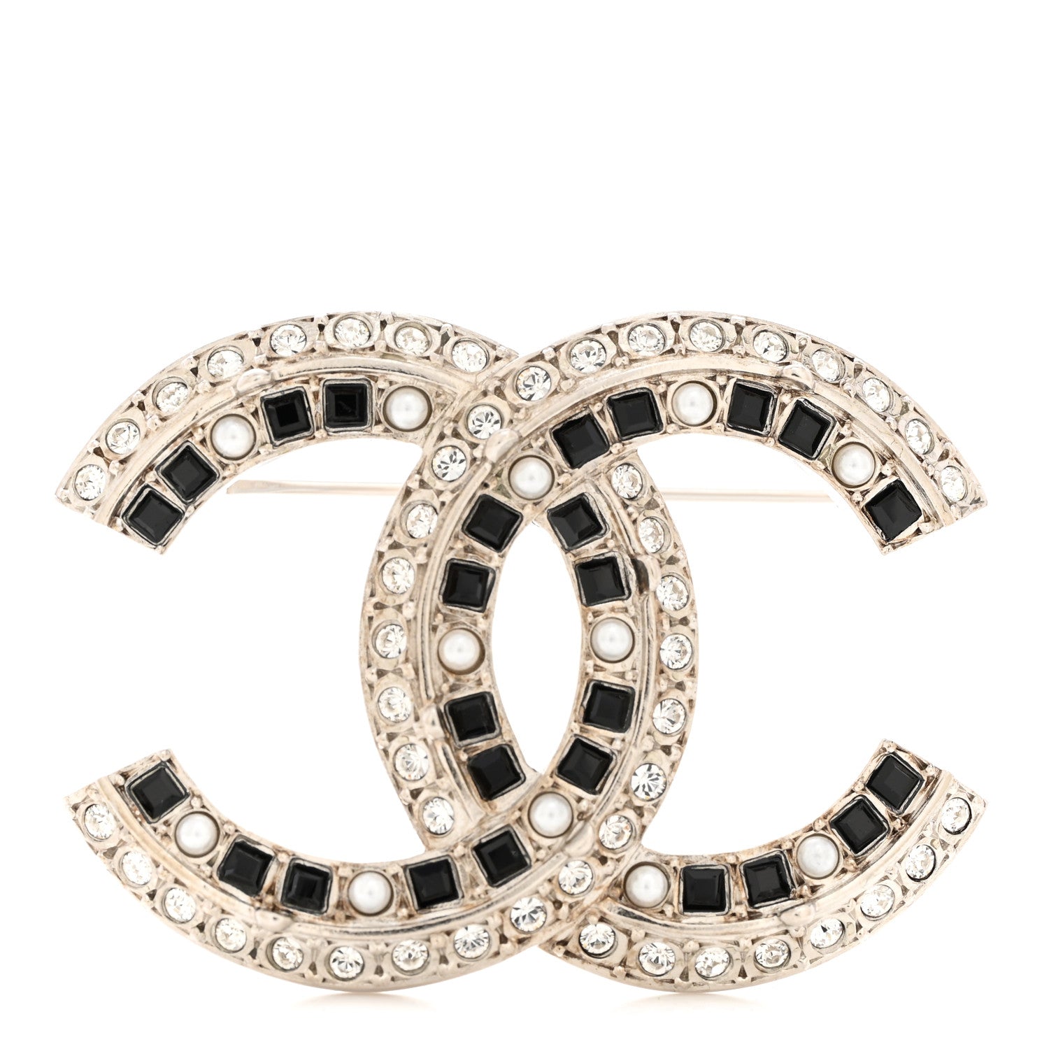 Chanel Ruthenium Pearl Crystal CC Brooch Black 1 of 4