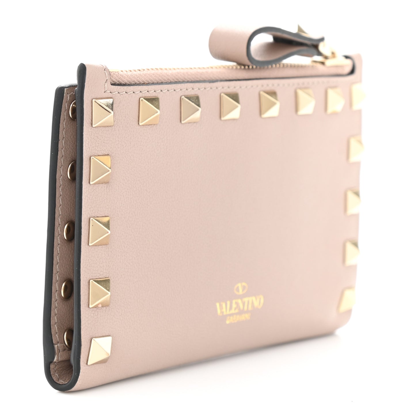 Calfskin Rockstud Coin Purse Card Holder Light Pink