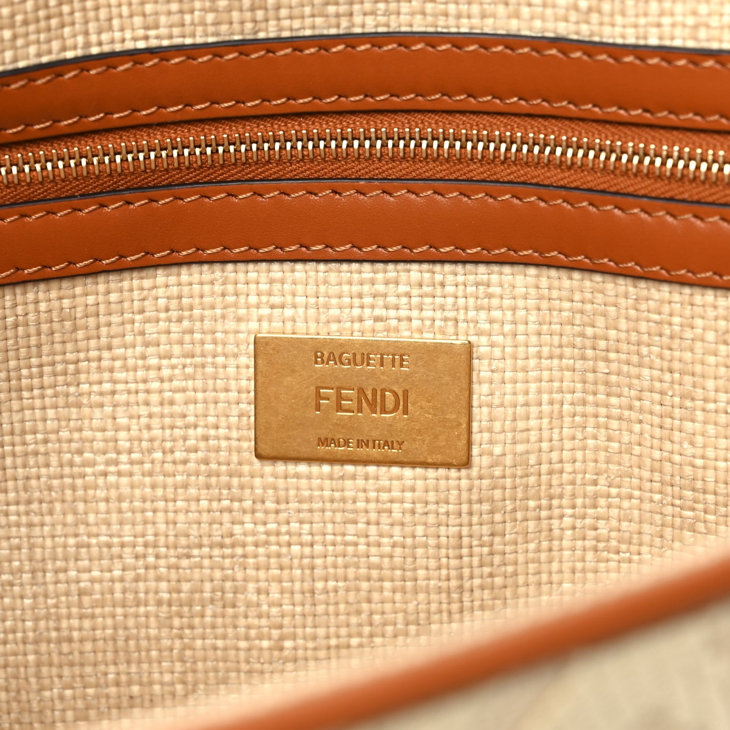 Fendi Raffia Vitello King Lucido FF Embroidered Baguette Alchemy Brandy 6 of 10