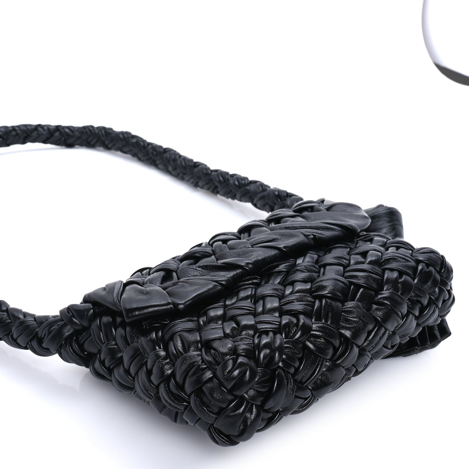 Bottega Veneta Calfskin Foulard Intreccio Small Kalimero Città Shoulder Bag Black 6 of 7