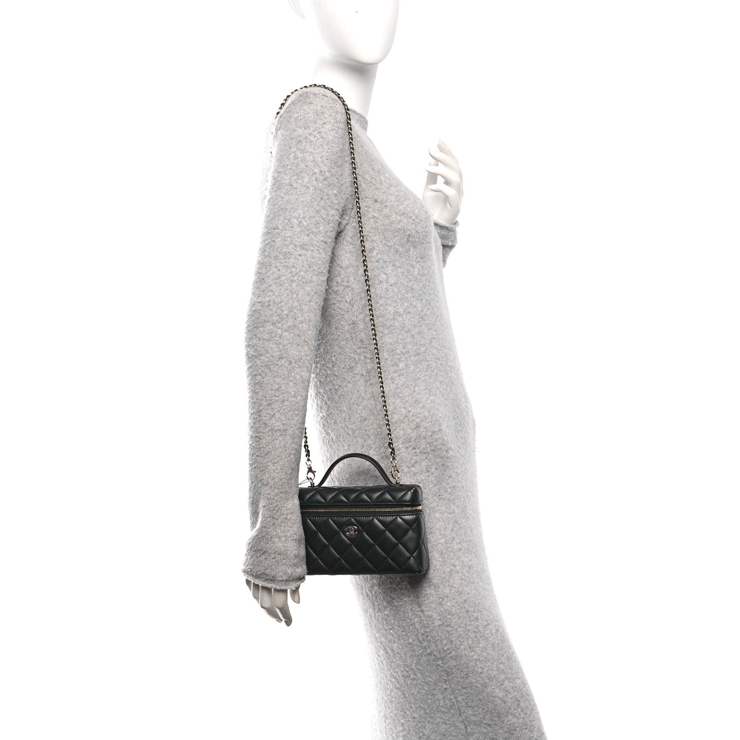 Lambskin Quilted Top Handle Slim Vanity With Chain Black