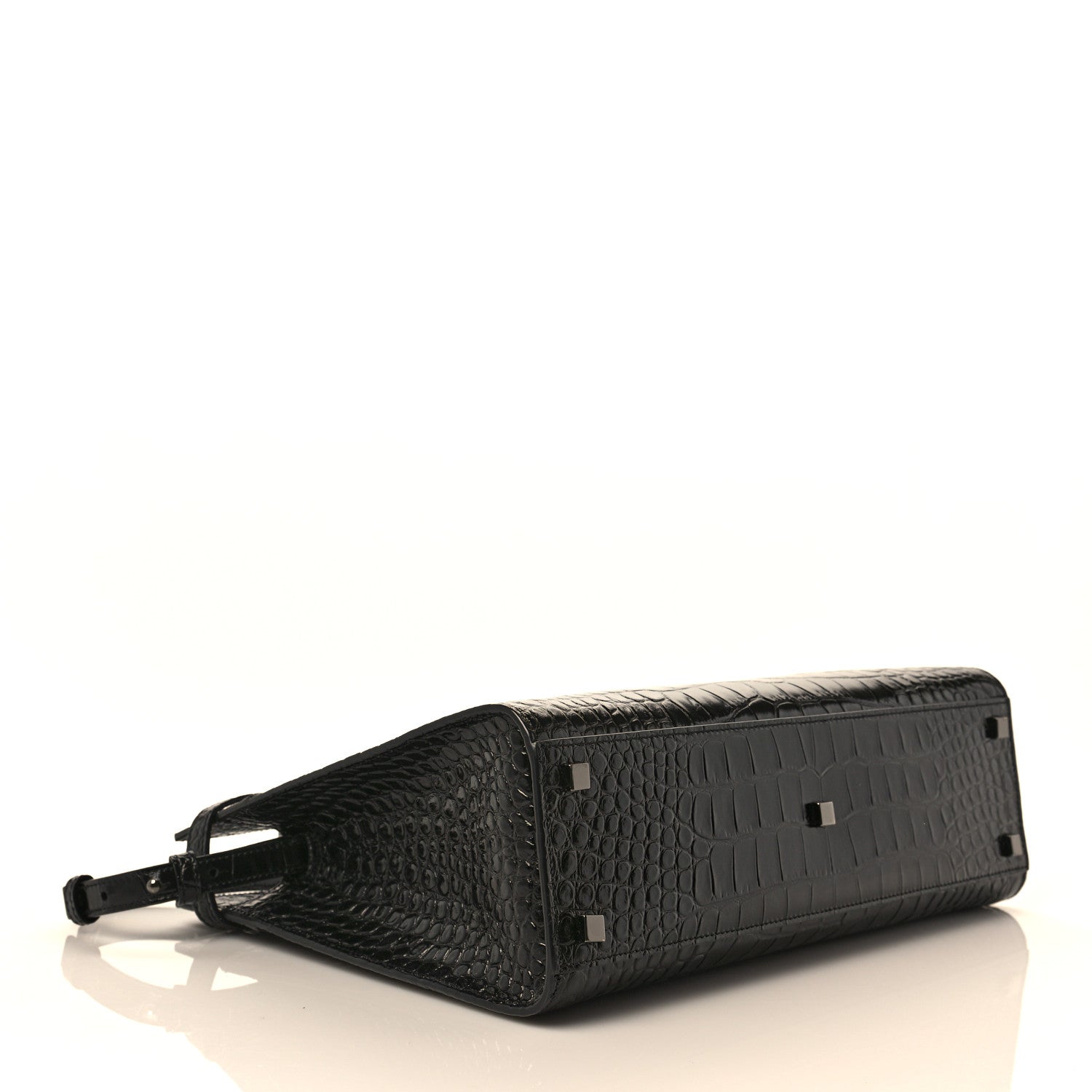 Saint Laurent Shiny Calfskin Crocodile Embossed Small Manhattan Shopper Tote Black 4 of 10