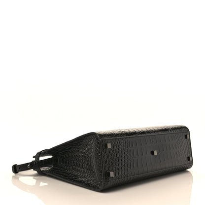 Saint Laurent Shiny Calfskin Crocodile Embossed Small Manhattan Shopper Tote Black 4 of 10