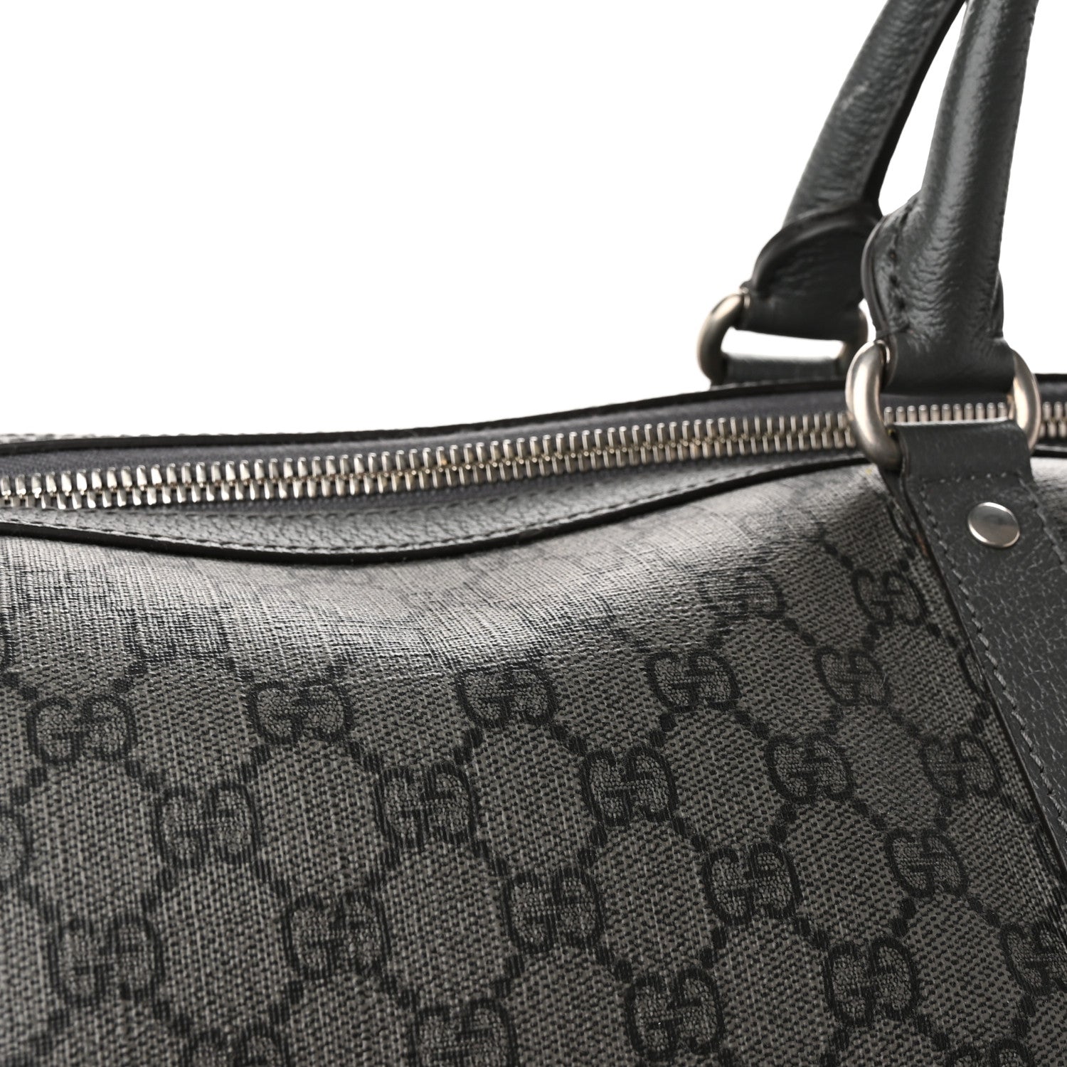 Gucci GG Supreme Monogram Textured Dollar Calfskin Large Savoy Duffle Bag Grey Black Graphite Grey 11 of 15