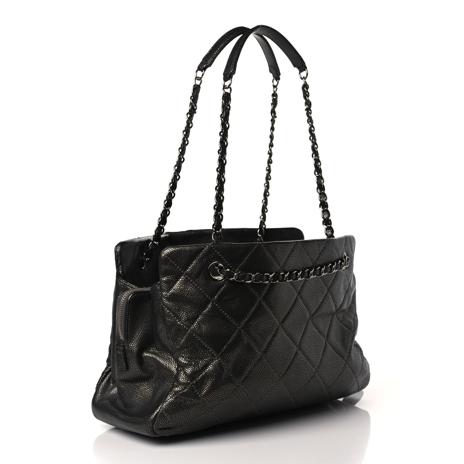 Chanel Metallic Caviar Quilted CC Tote Dark Silver 3 of 10