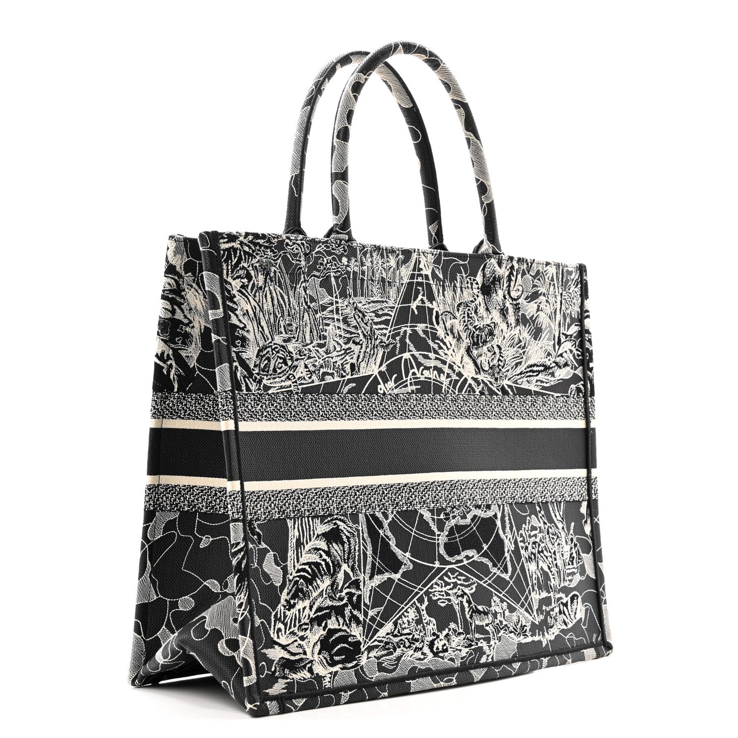 Christian Dior Canvas Embroidered Large Around The World Book Tote Black White 3 of 14
