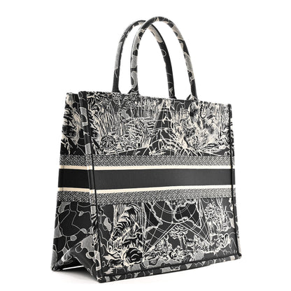 Christian Dior Canvas Embroidered Large Around The World Book Tote Black White 3 of 14