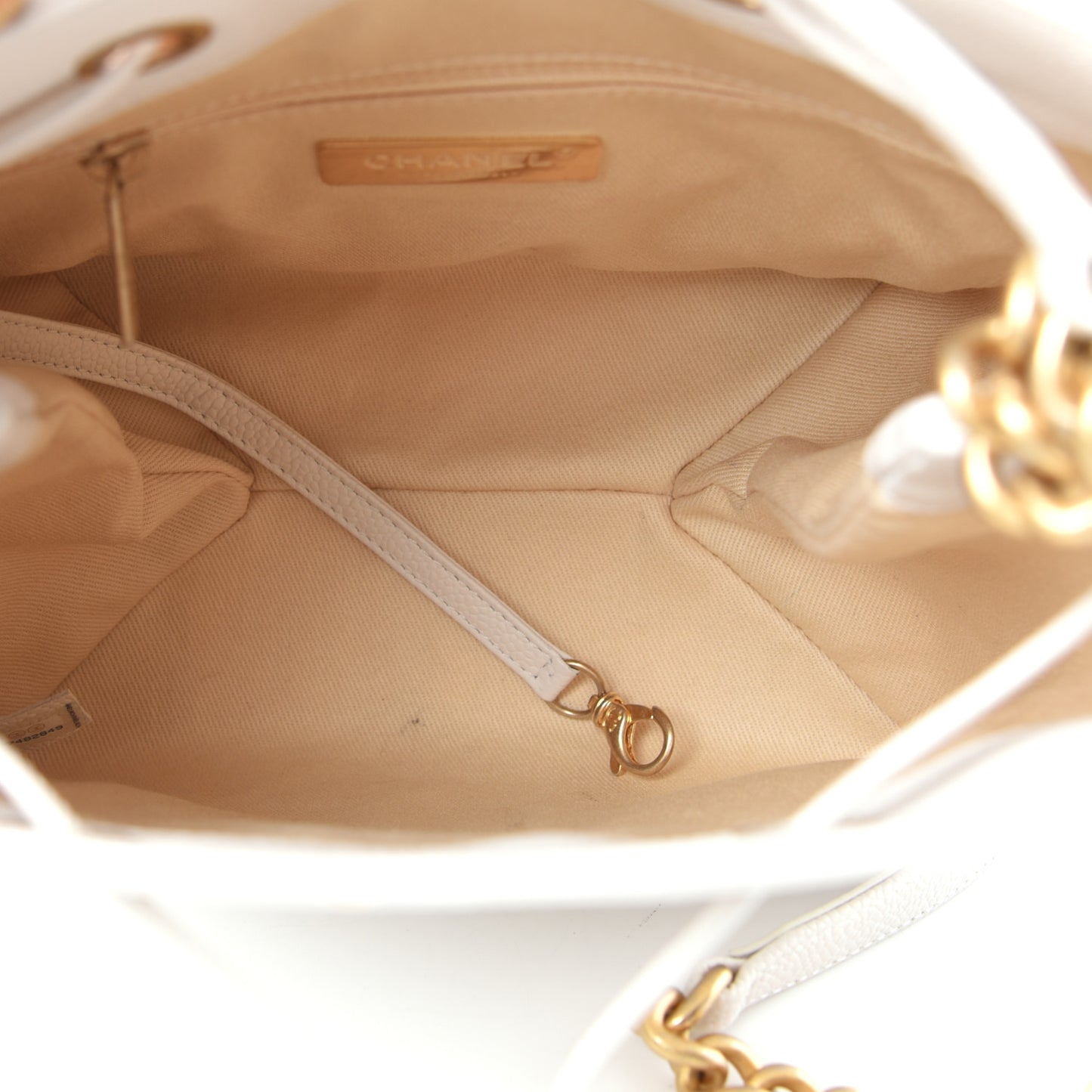 Grained Calfskin Stitched Small Drawstring Bag White