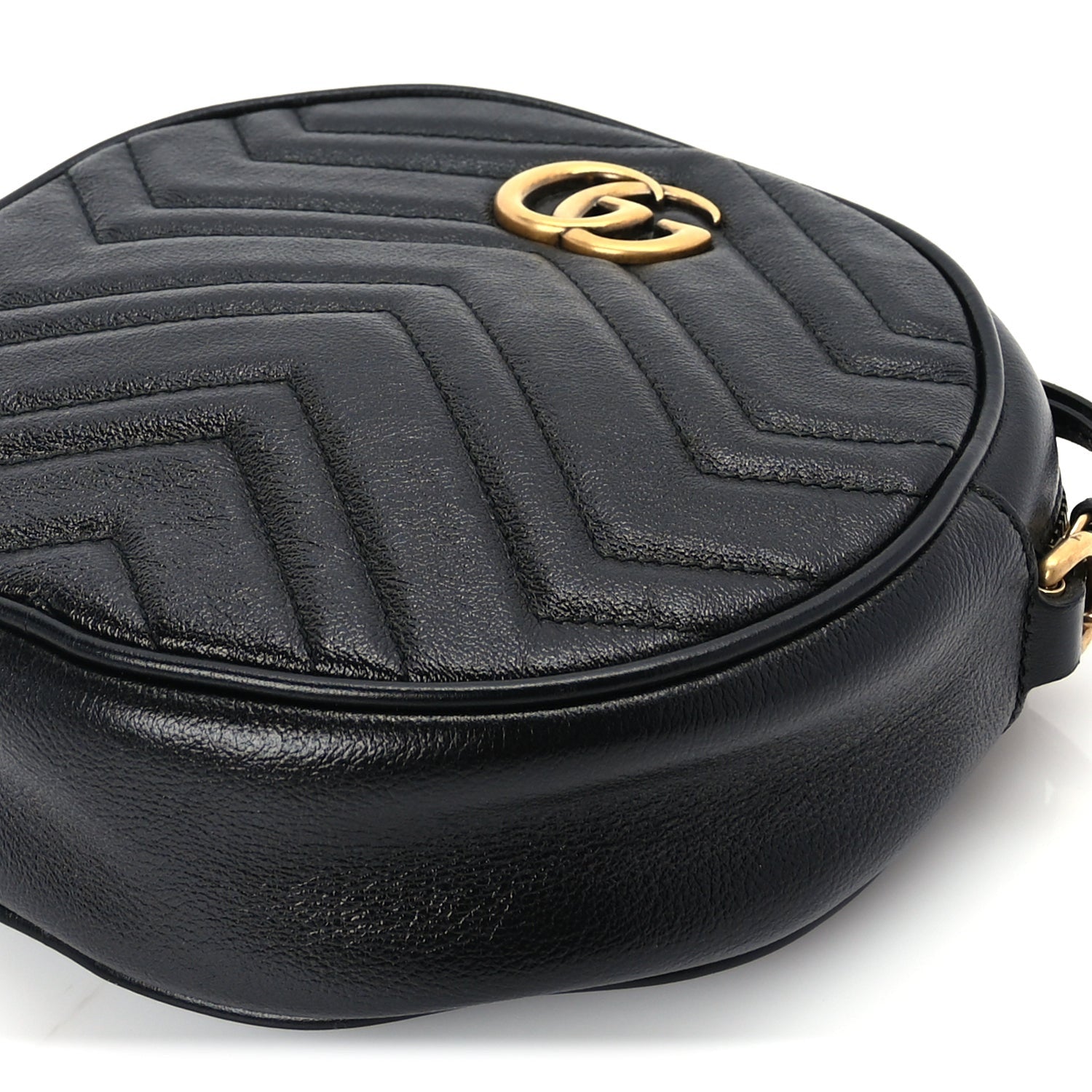 Gucci Azalea Calfskin Matelasse Heart Mini GG Marmont Round Shoulder Bag Black 8 of 8