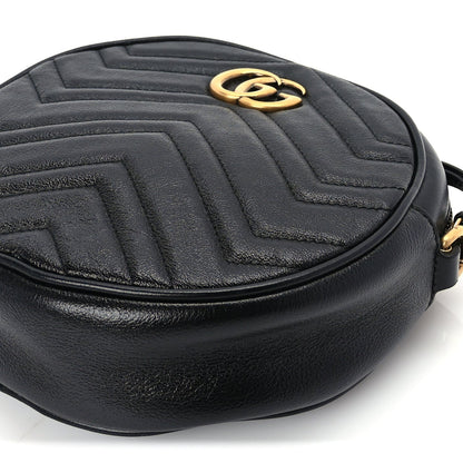 Gucci Azalea Calfskin Matelasse Heart Mini GG Marmont Round Shoulder Bag Black 8 of 8