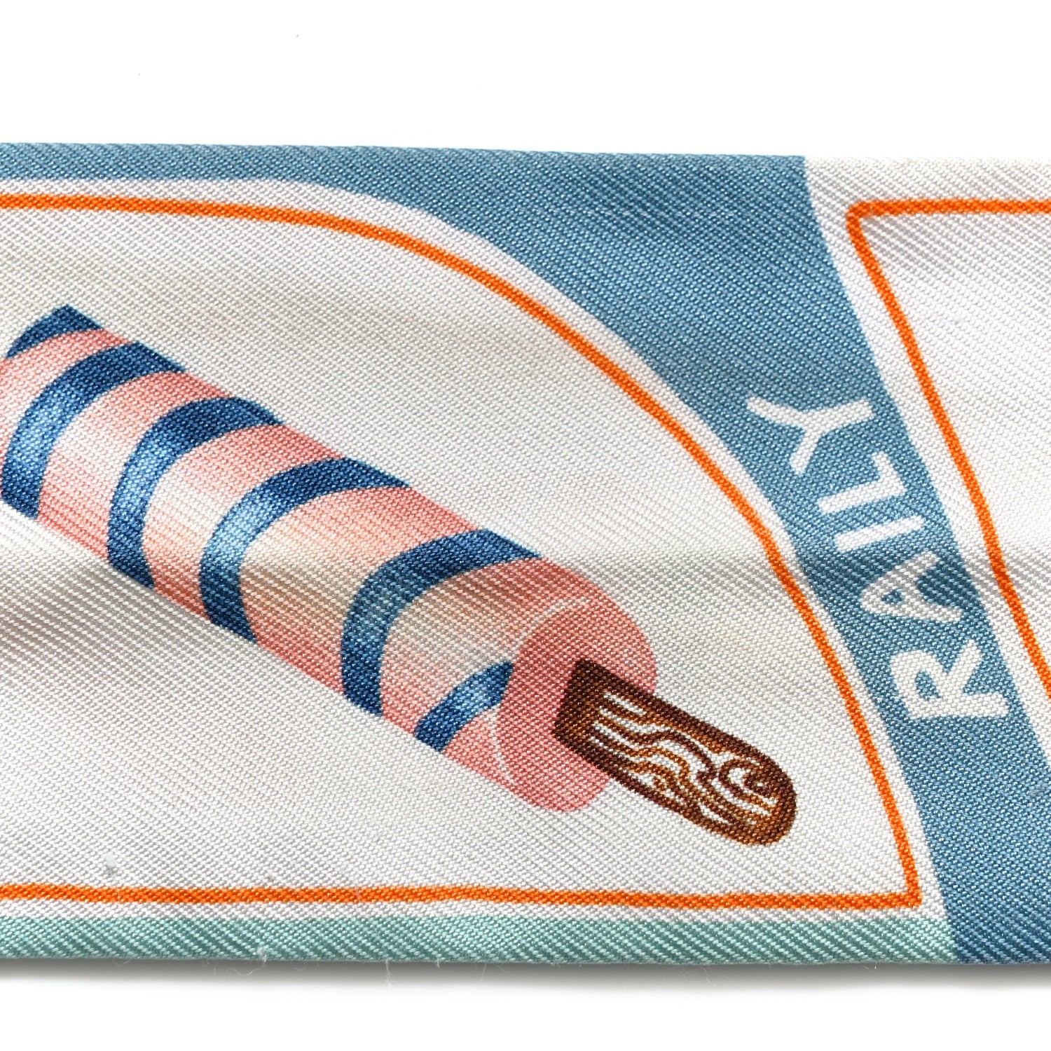 Hermes Silk Funny Ice Cream Twilly Aqua Orange Jaune 9 of 10