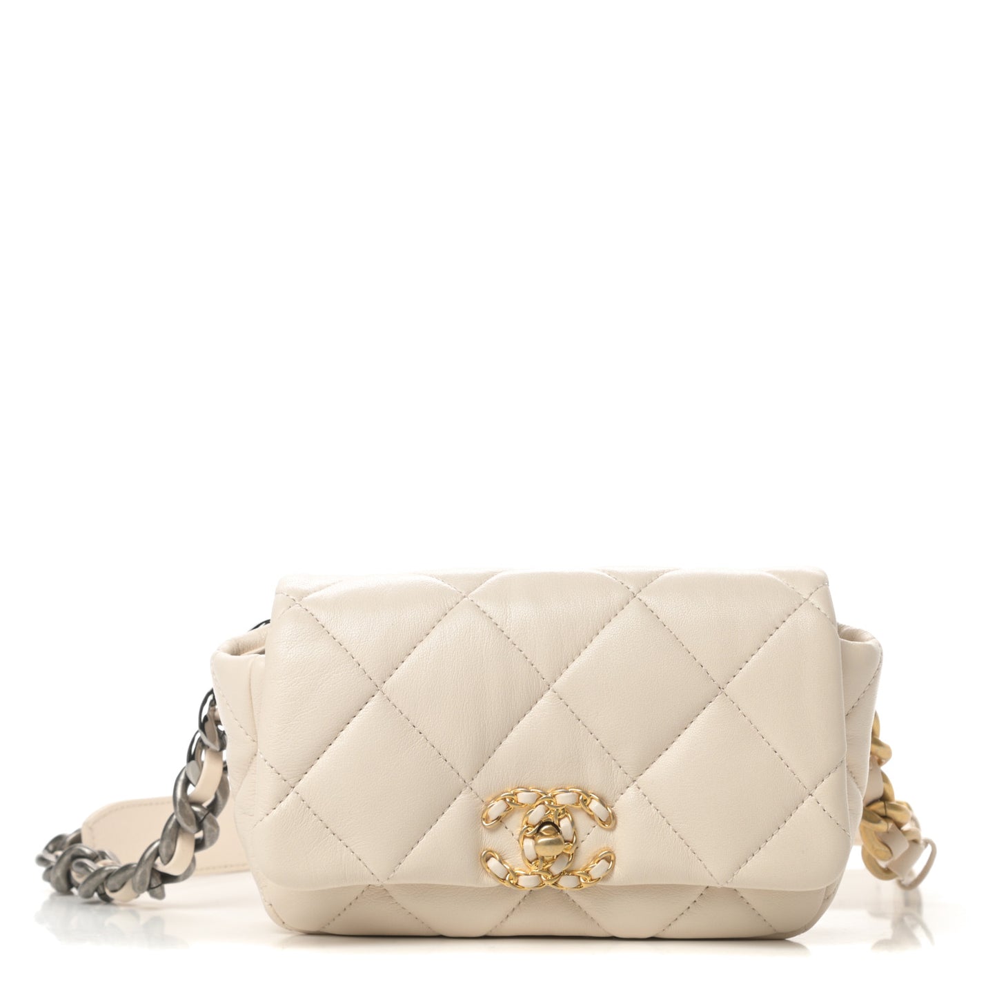 Lambskin Quilted Chanel 19 Waist Bag Light Beige