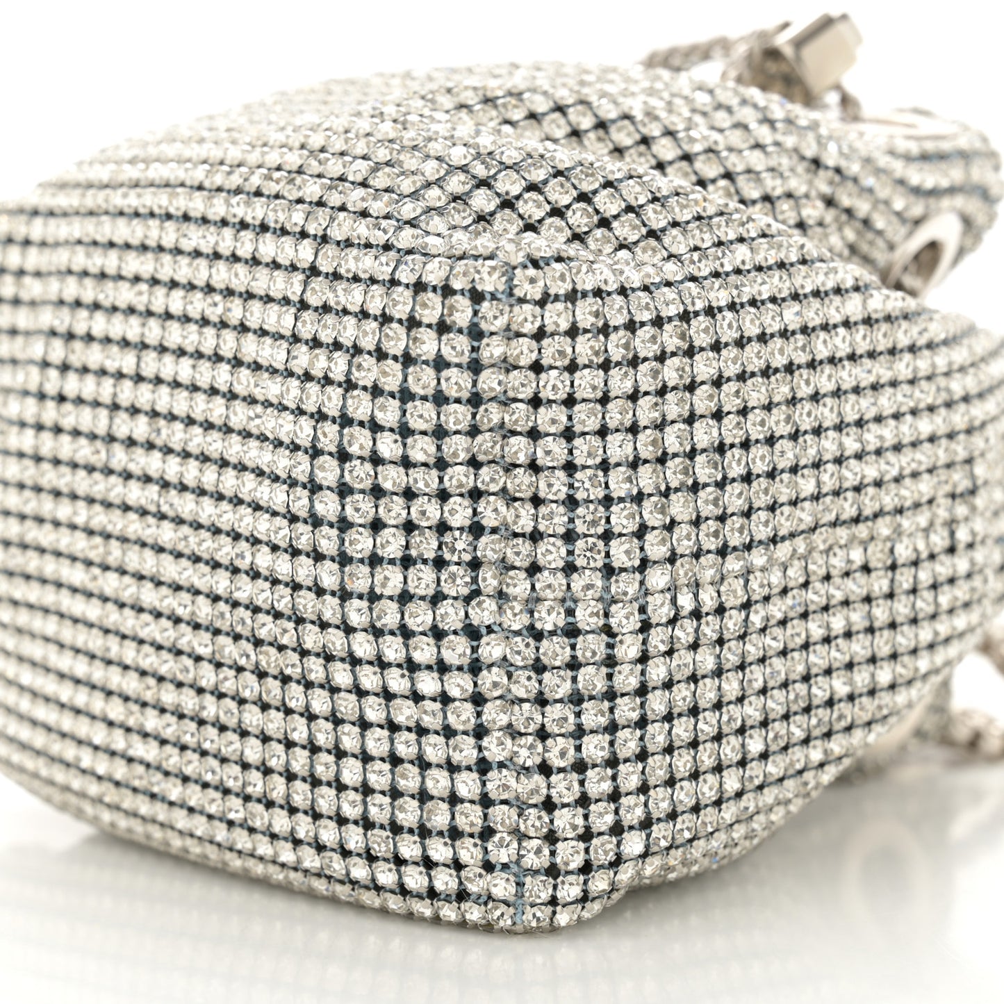 Satin Crystal Embellished Micro Bon Bon Bag Silver