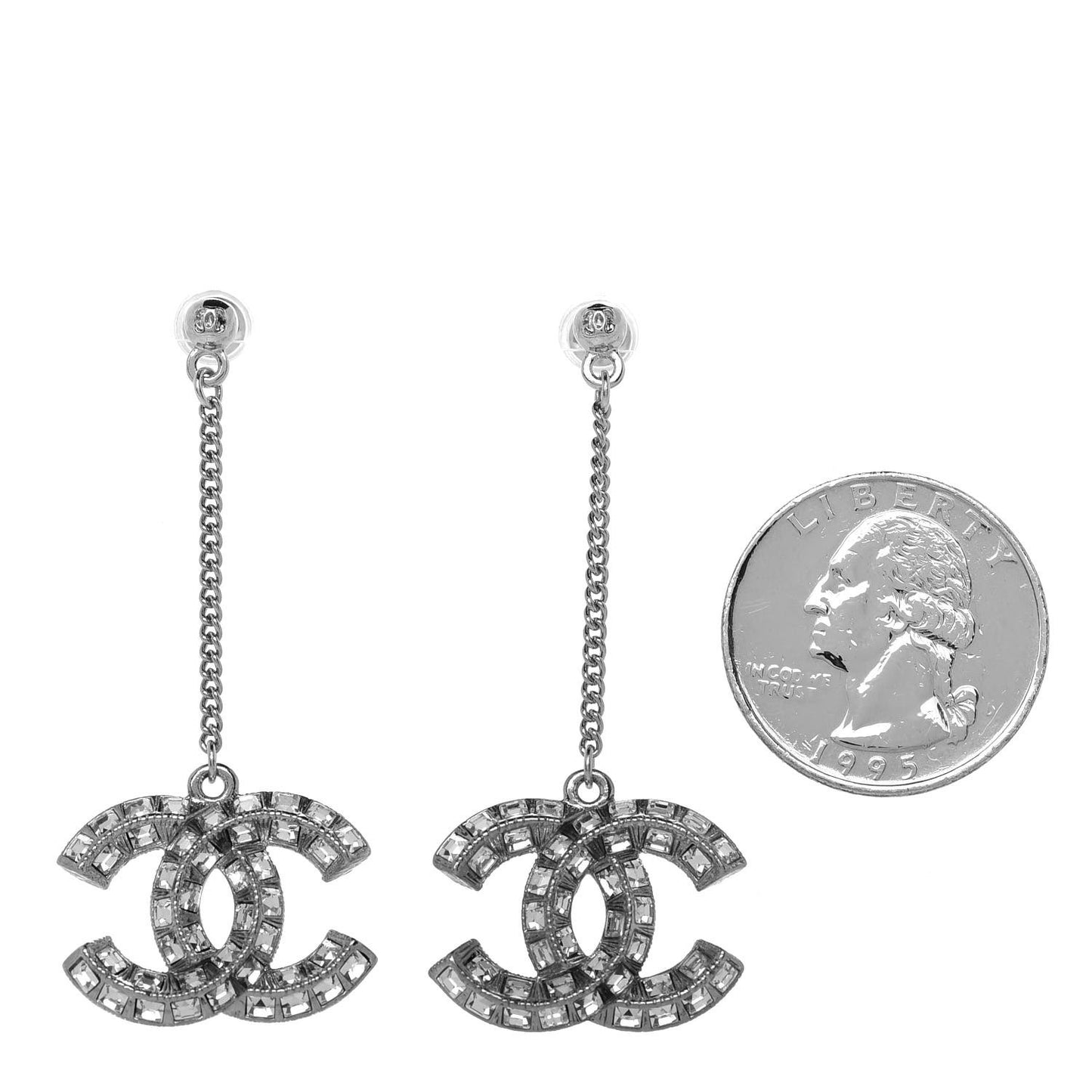 Baguette Crystal CC Drop Earrings Silver