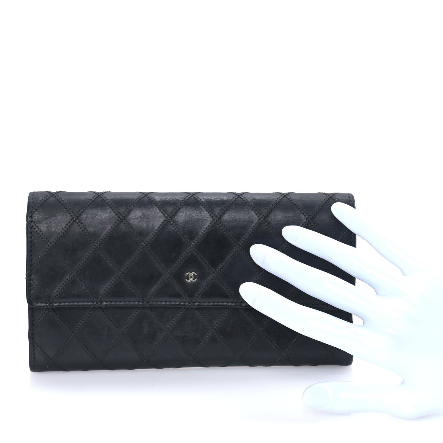 Chanel Calfskin Diamond Stitch Large Gusset Flap Wallet  Black 2 of 7