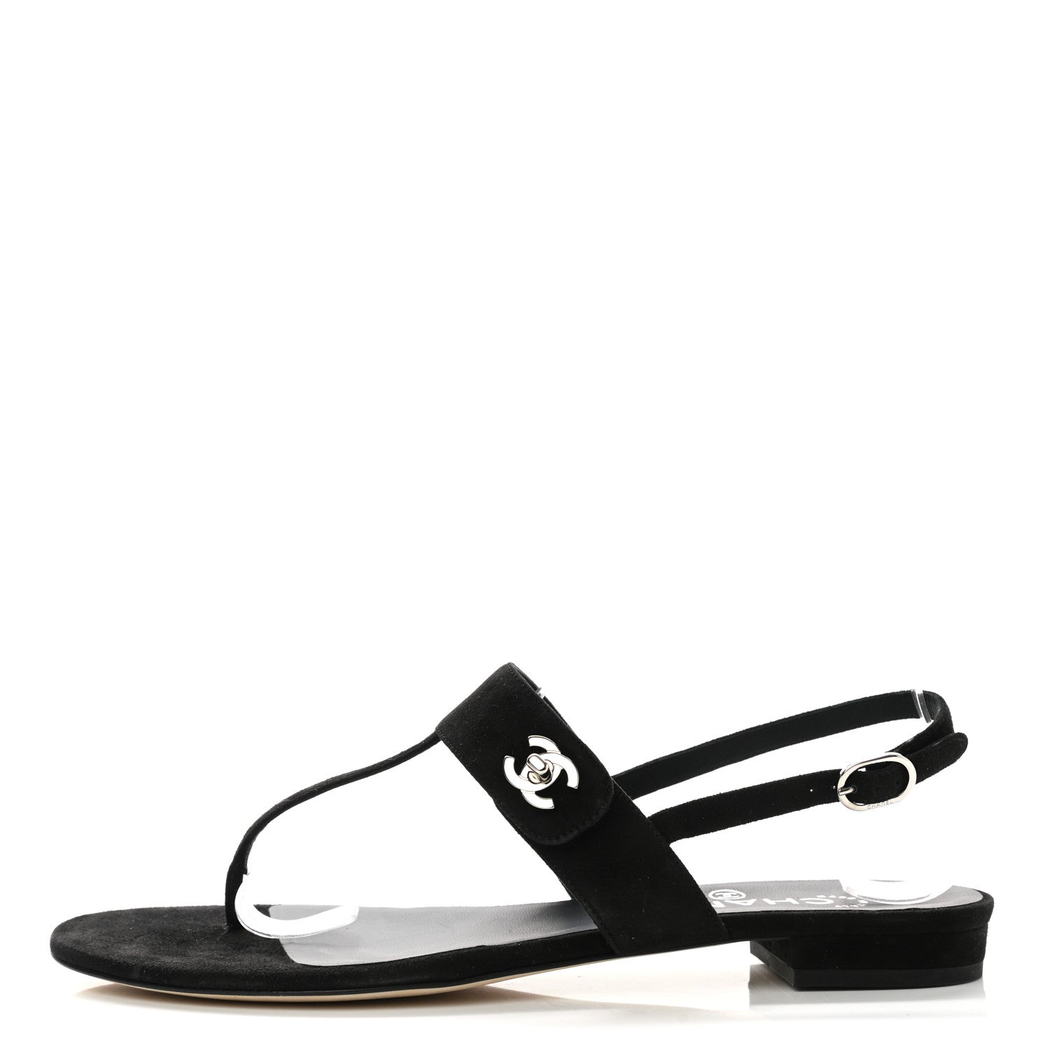 Chanel Suede CC Thong Sandals 38 Black 1 of 8