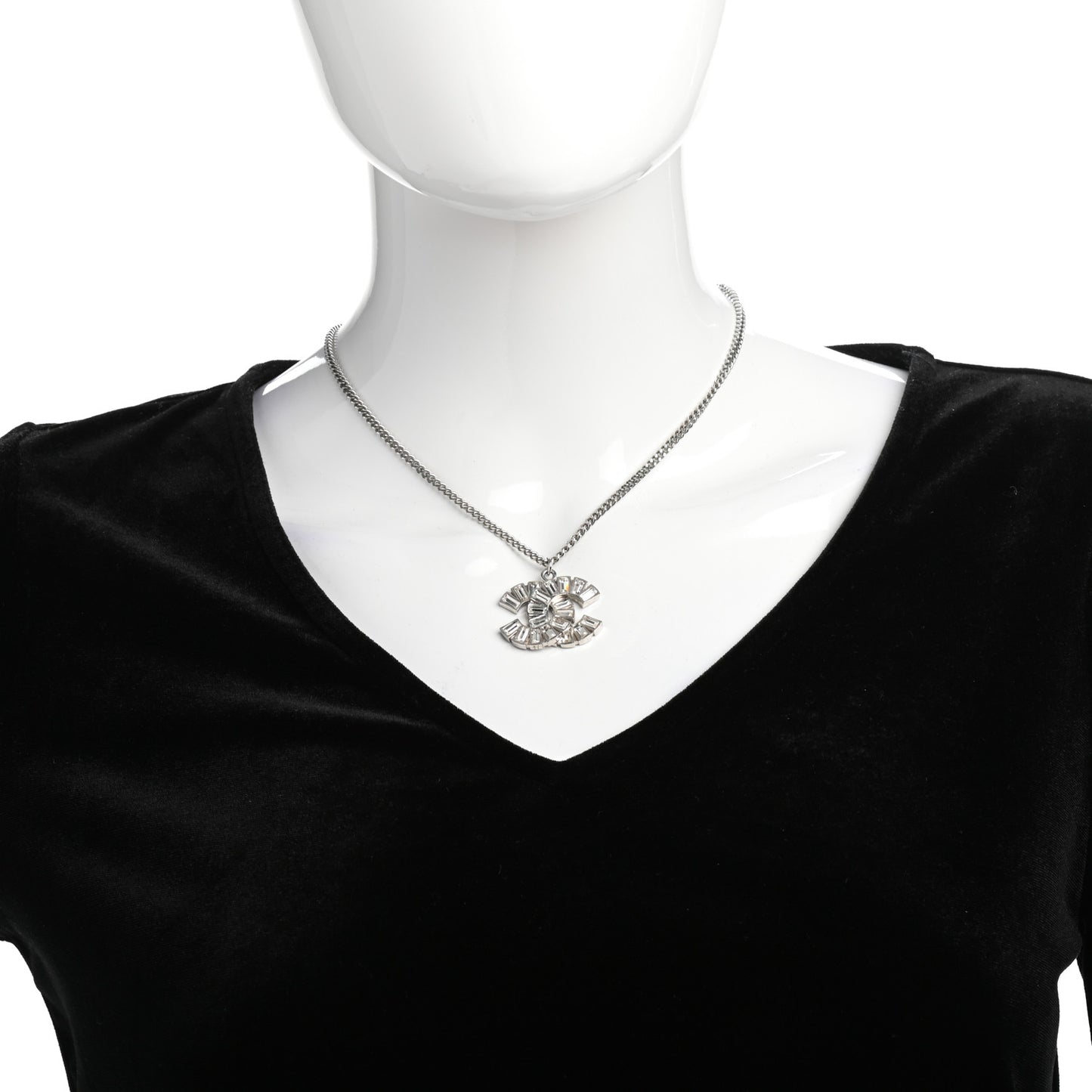 Baguette Crystal Large CC Necklace Silver