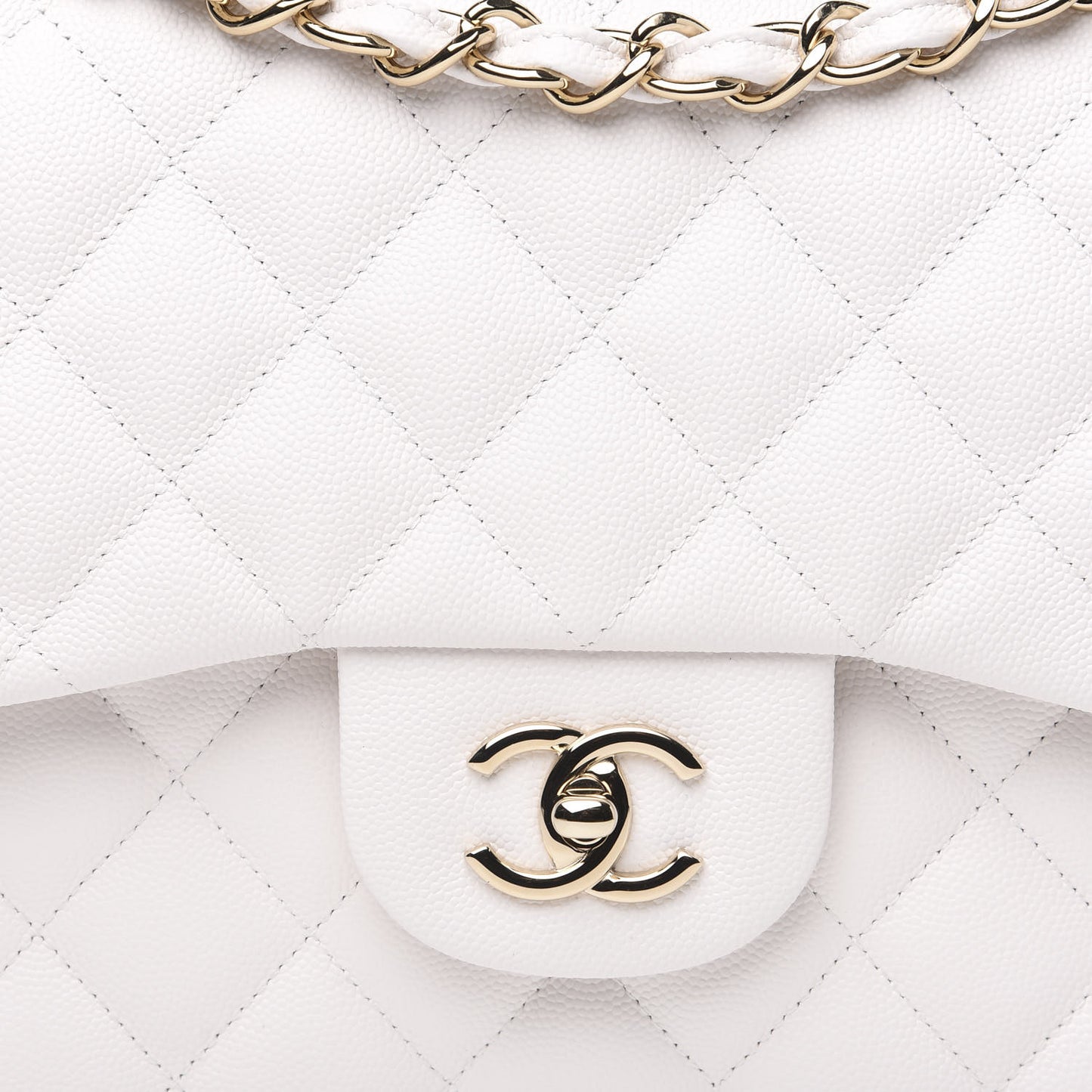 Caviar Quilted Jumbo Double Flap White