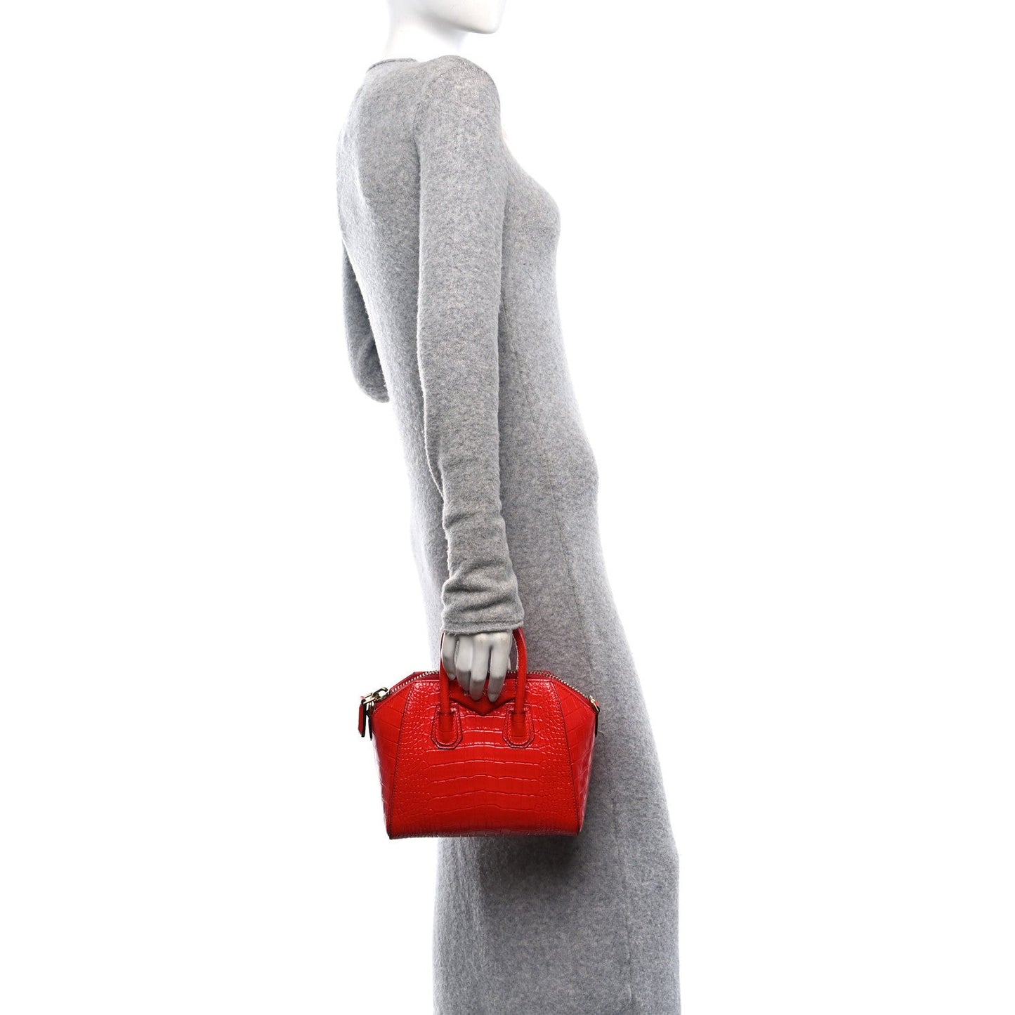 Calfskin Crocodile Embossed Mini Antigona Red
