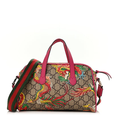 Gucci GG Supreme Monogram Web Textured Dollar Calfskin Dragon Bowling Bag Pink 1 of 8