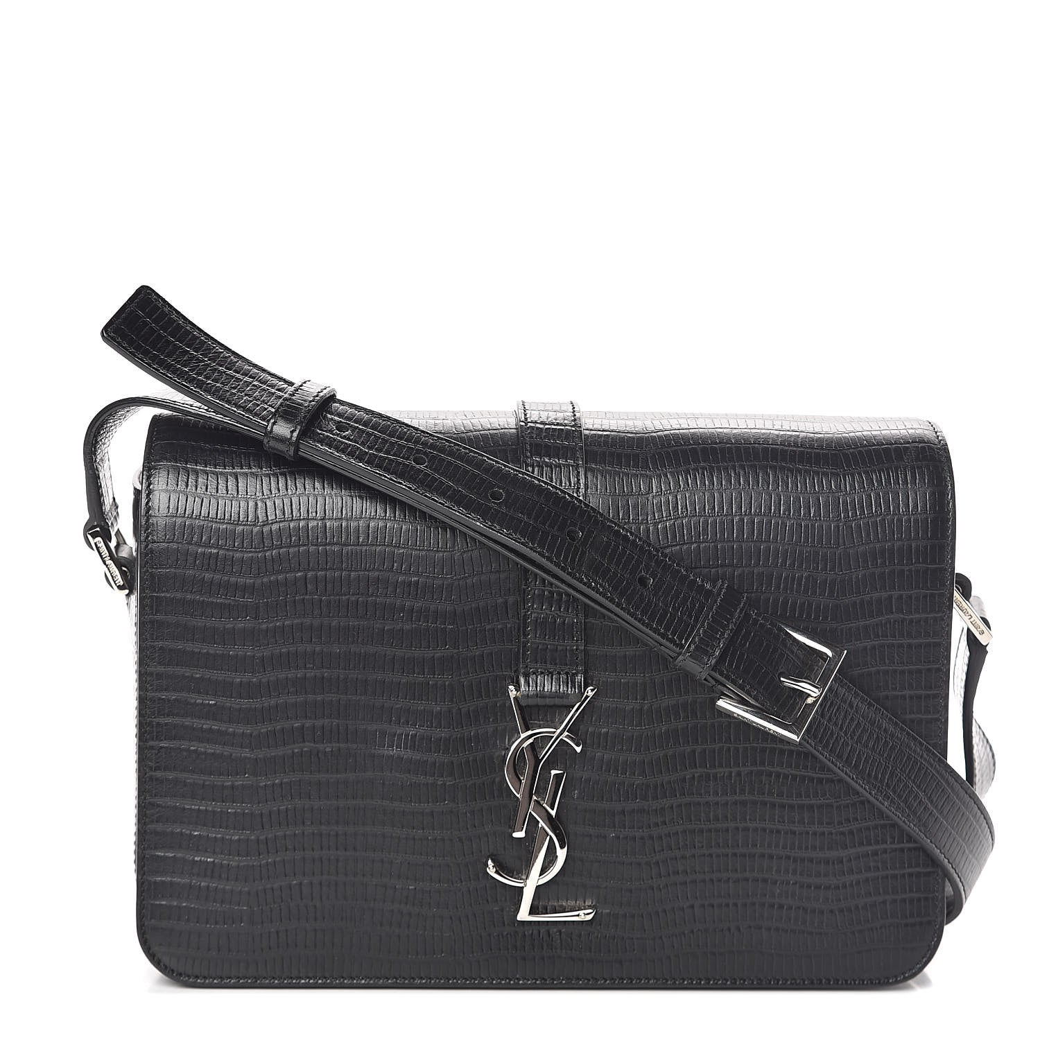 Saint Laurent Lizard Calfskin Embossed Classic Medium Monogram Universite Bag Black 1 of 8