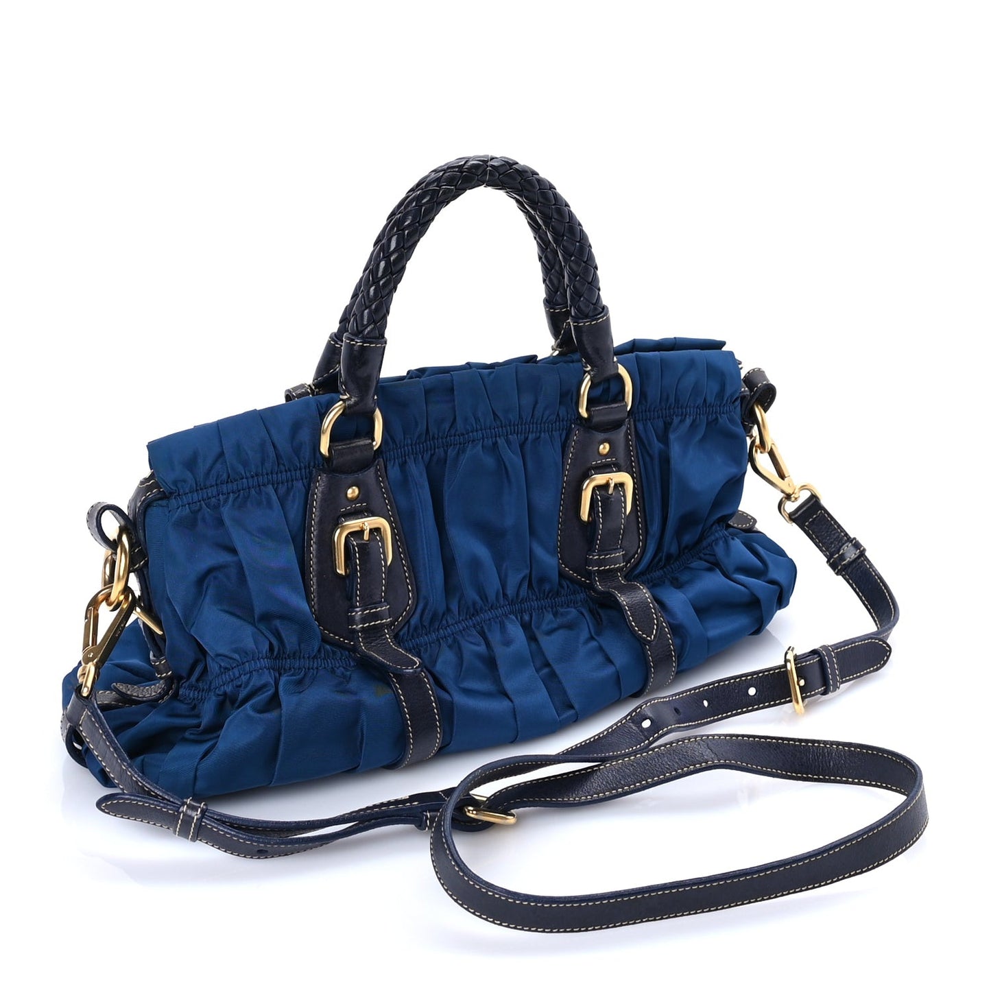Tessuto Nylon Gaufre Shopping Satchel Bluette