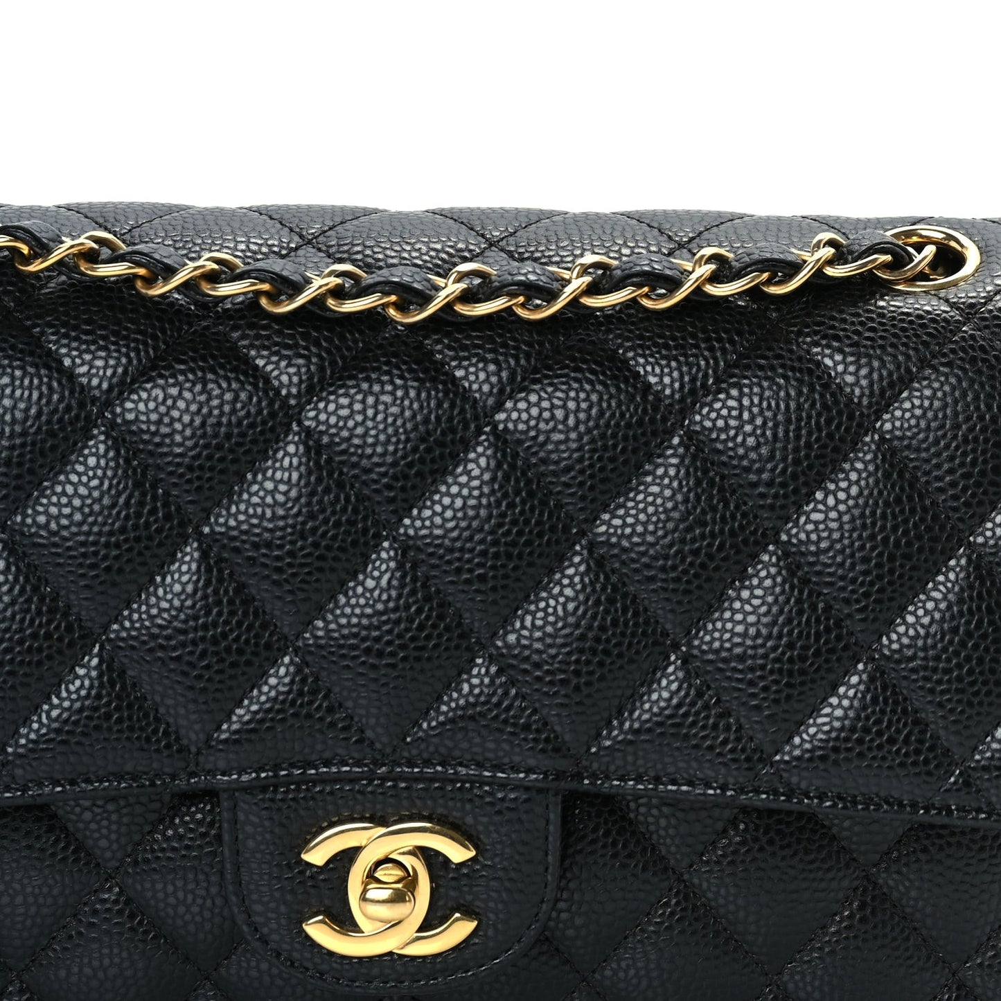 Caviar Quilted Medium Double Flap  Black