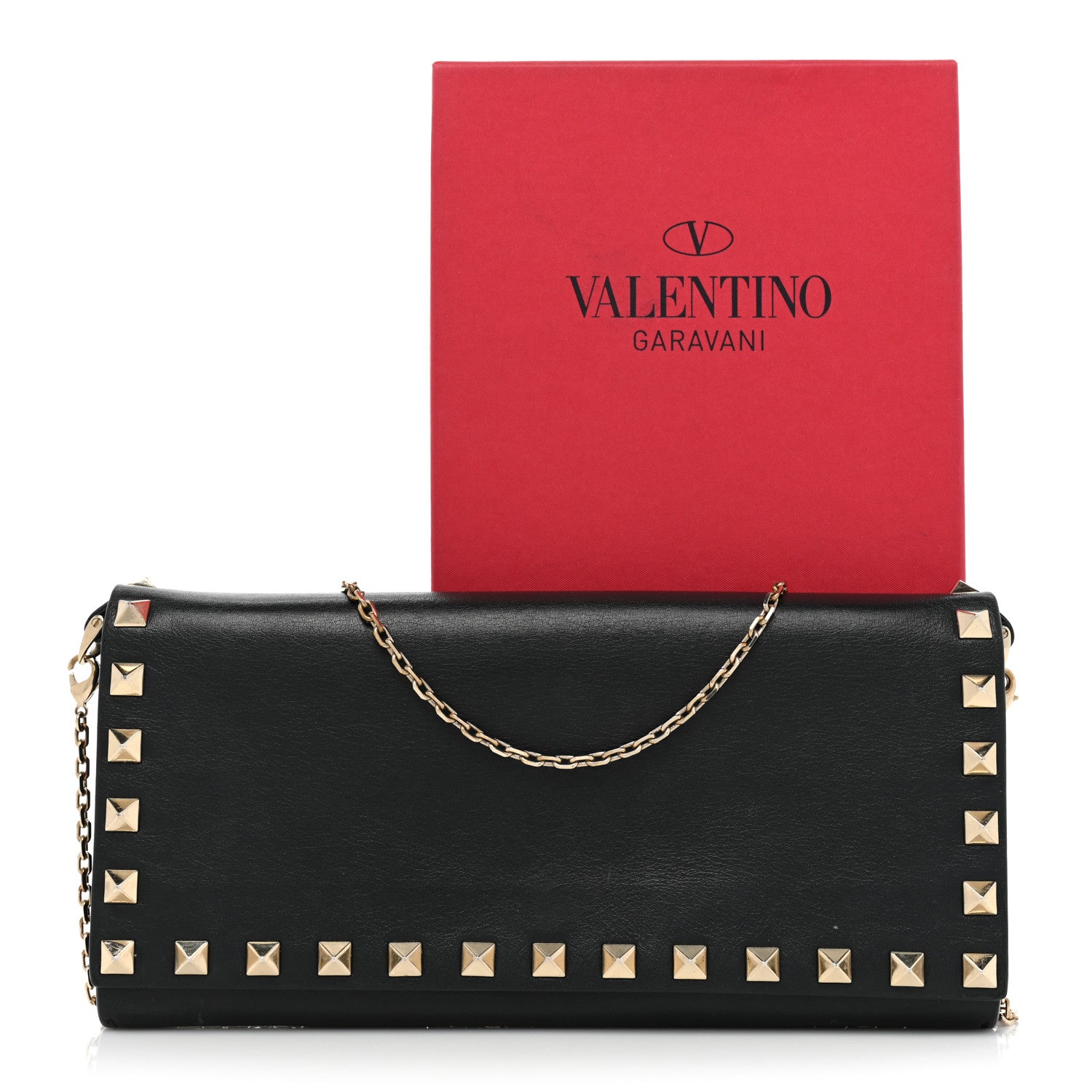 Valentino Garavani Vitello Rockstud Flap Wallet on Chain Black 27 of 27