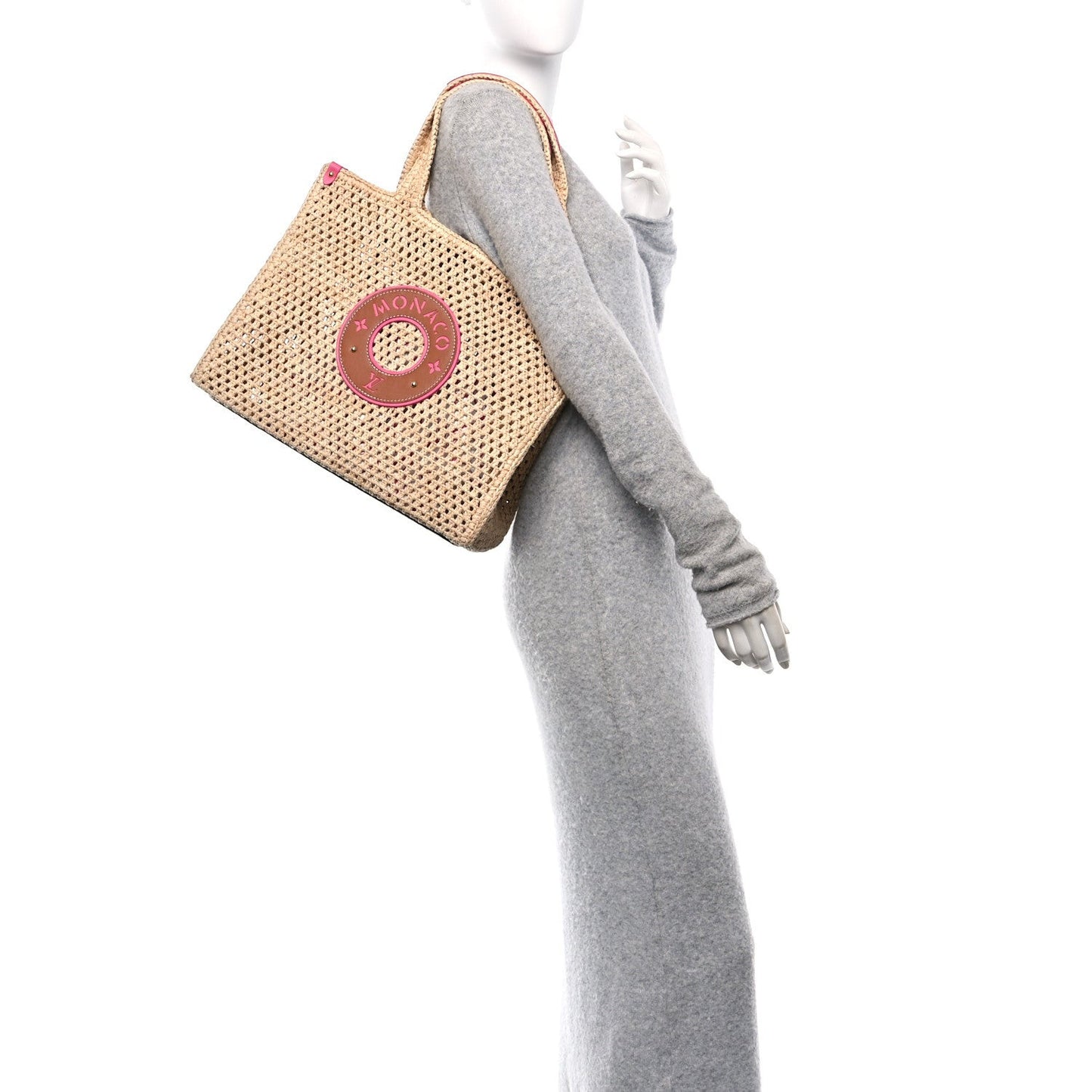 Raffia Calfskin Monaco OnTheGo MM Rose