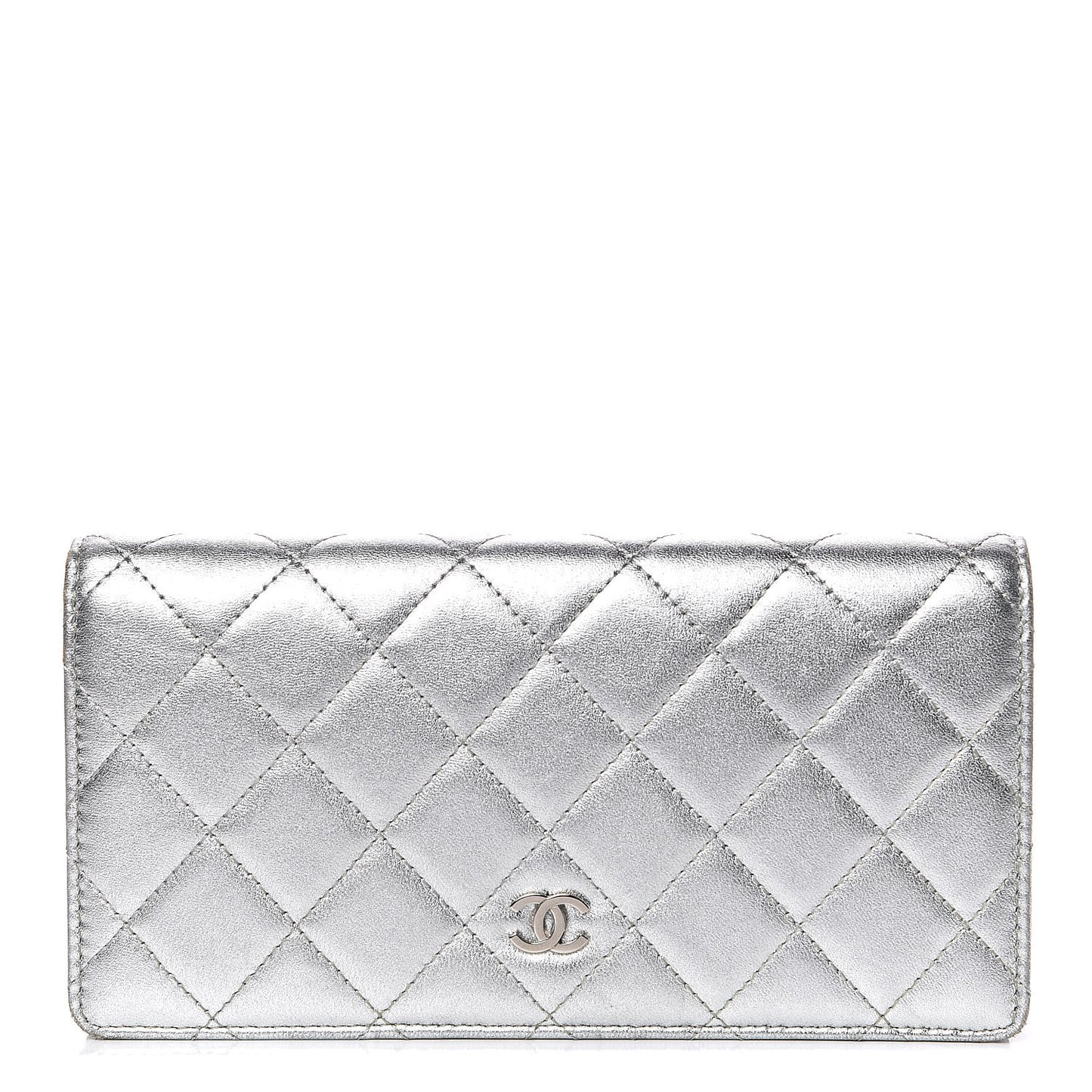 Metallic Calfskin Quilted Yen Wallet Dark Silver