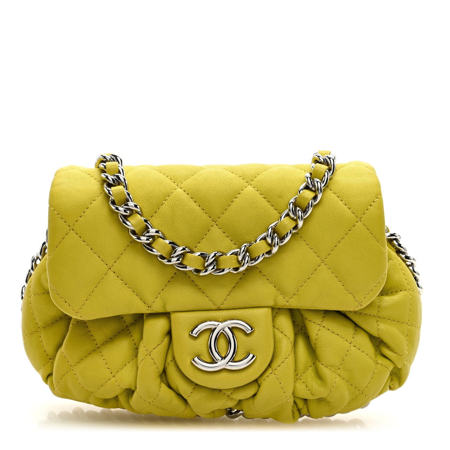 Washed Lambskin Quilted Mini Chain Around Flap Yellow