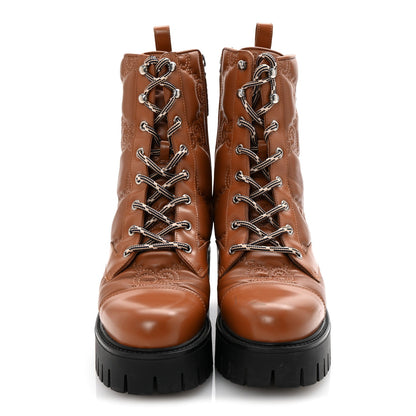 Gucci Cordovan Lux Nappa GG Matelasse Lace Up 60mm Combat Boots 37.5 Dark Hazel Brown 3 of 7