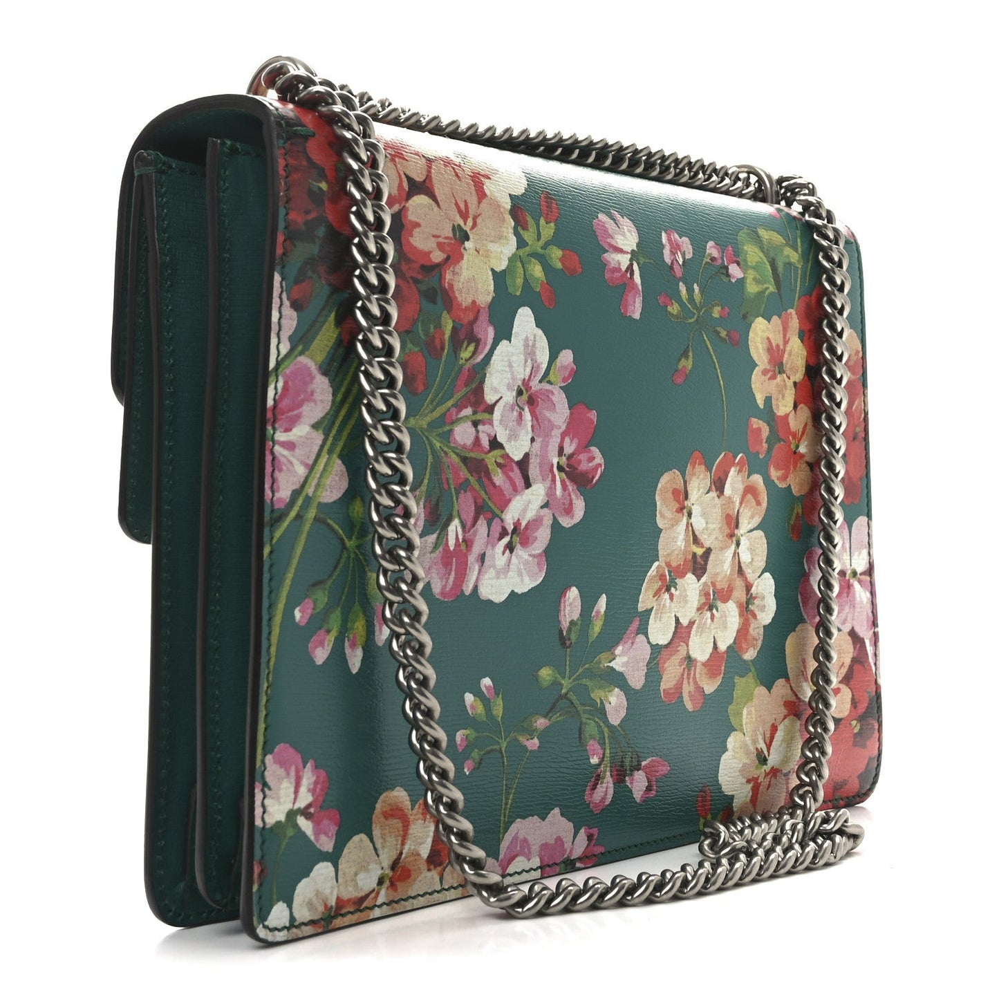 Calfskin Blooms Print Medium Dionysus Shoulder Bag Bright Emerald Multicolor
