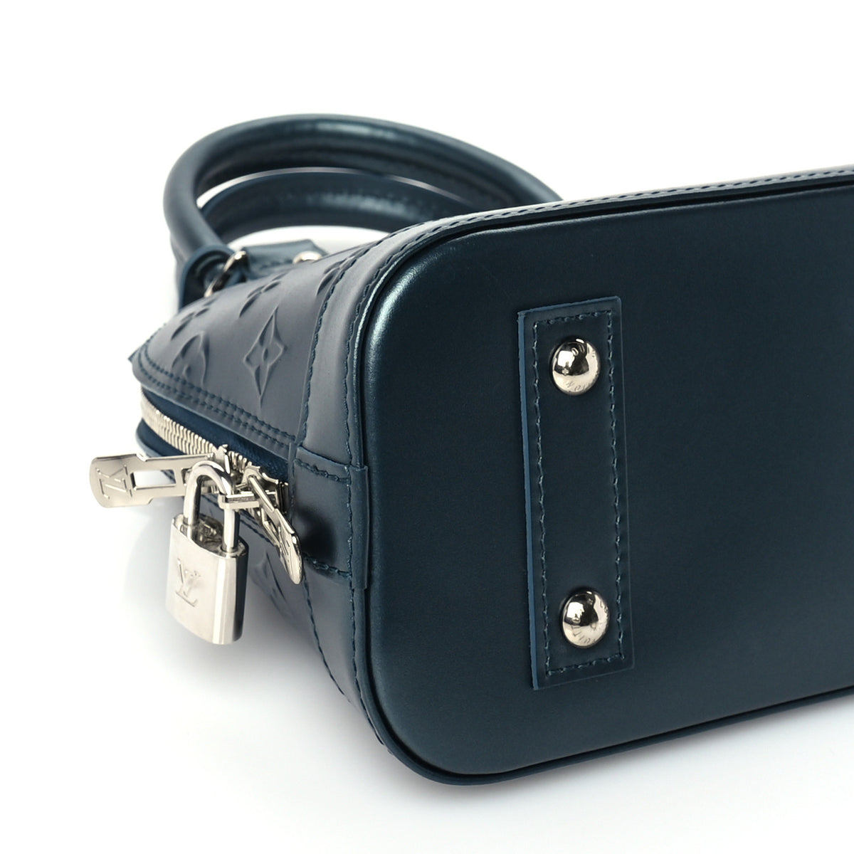 Louis Vuitton Metallic Calfskin Debossed Monogram Alma BB Steel Blue 13 of 15