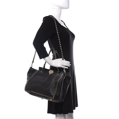 Valentino Garavani Vitello Medium Rockstud Tote Black 2 of 9