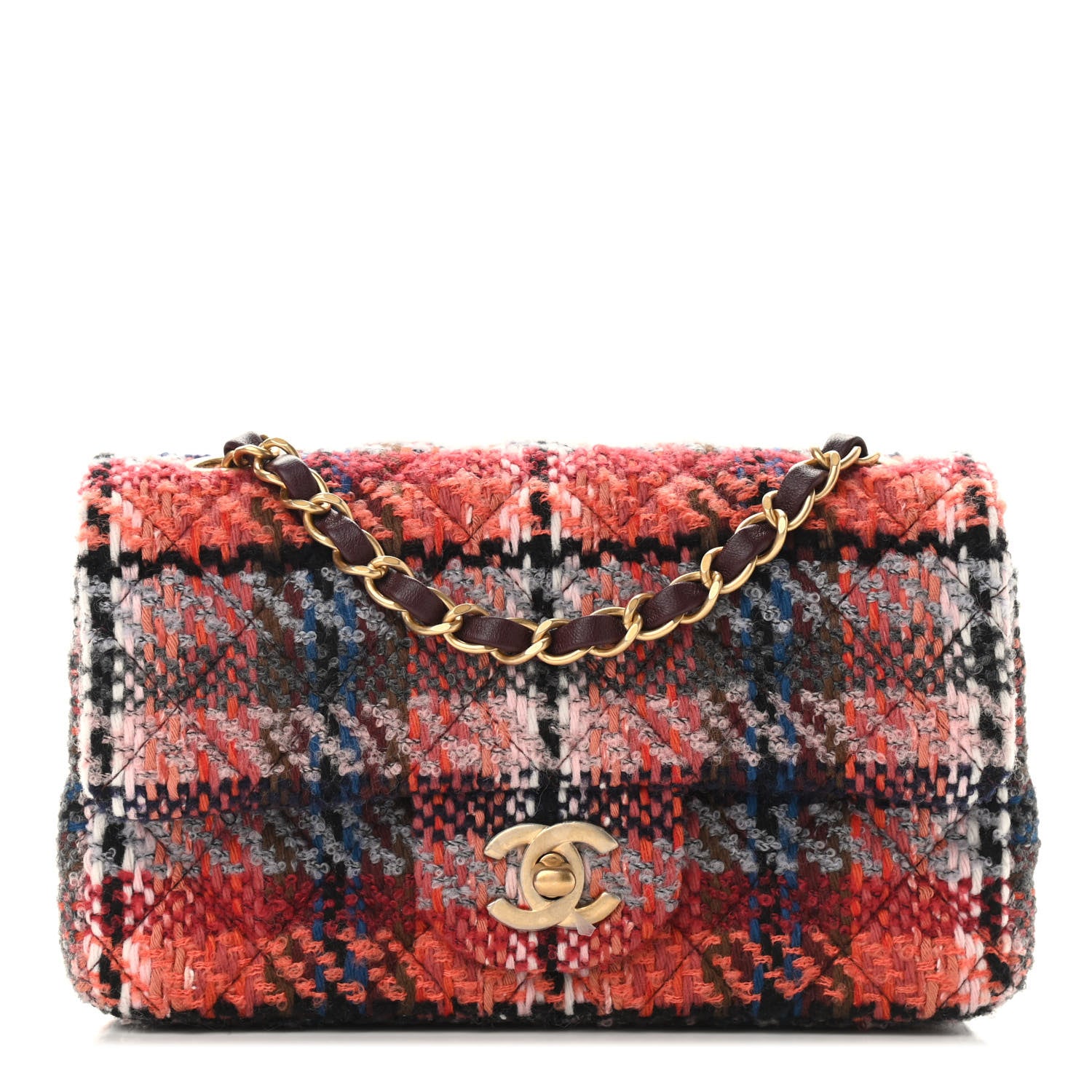 Chanel Tweed Quilted Mini Rectangular Flap Red Multicolor 1 of 9