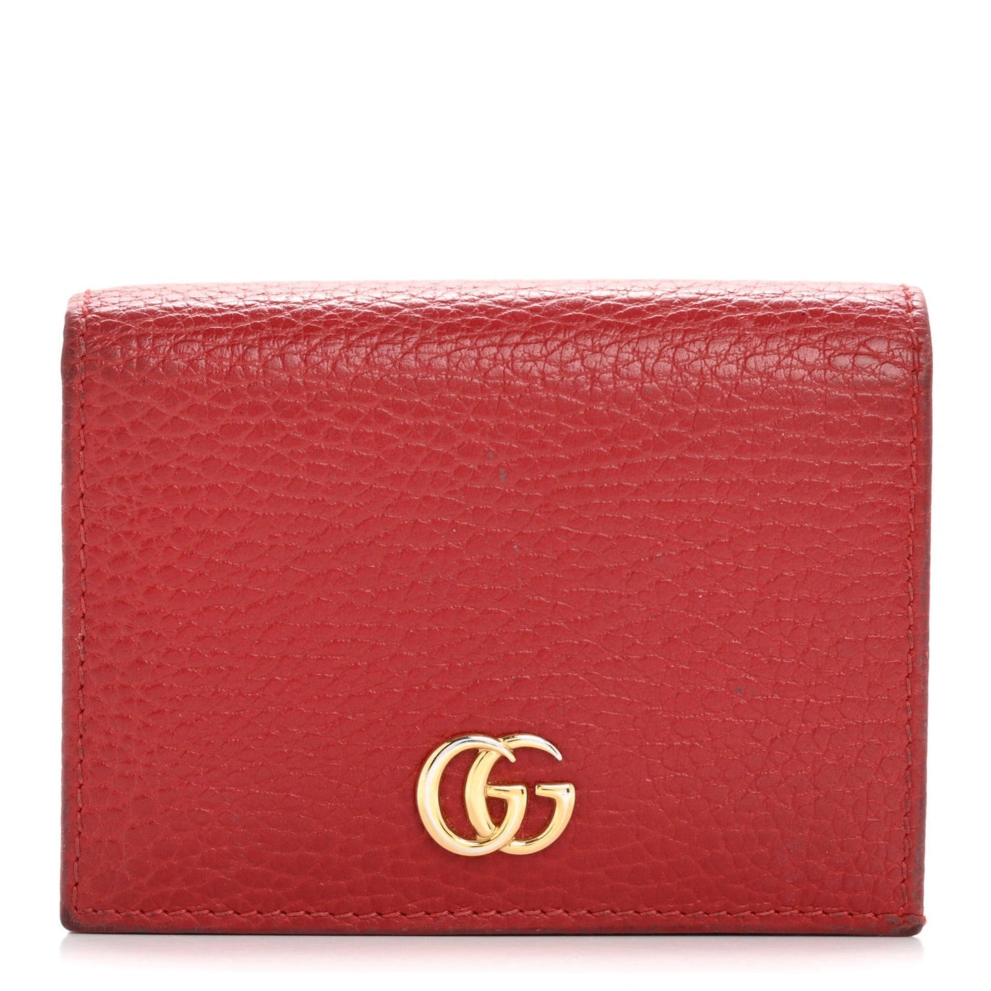 Pebbled Calfskin GG Marmont Card Case Hibiscus Red
