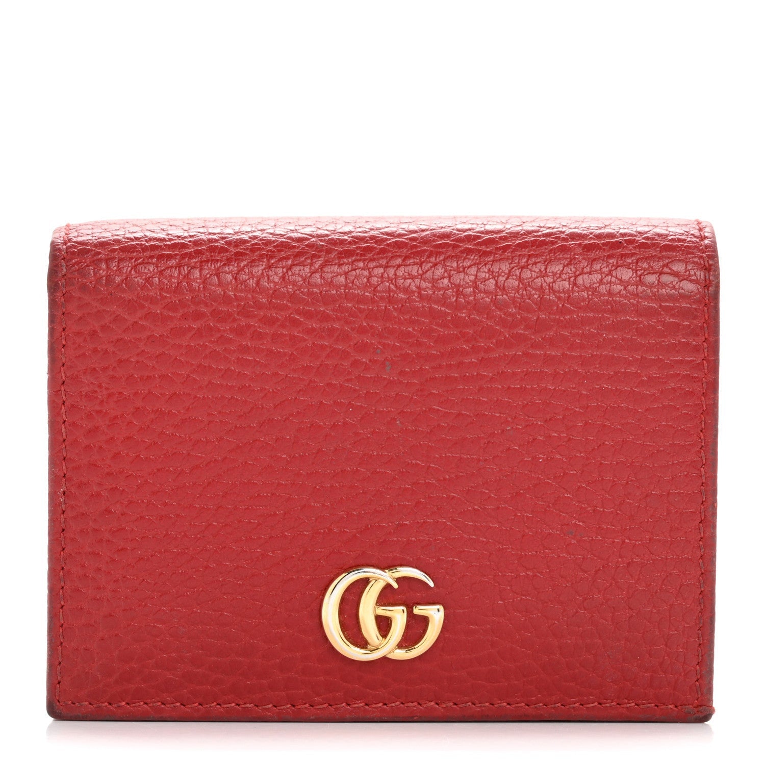 Gucci Pebbled Calfskin GG Marmont Card Case Hibiscus Red 1 of 7