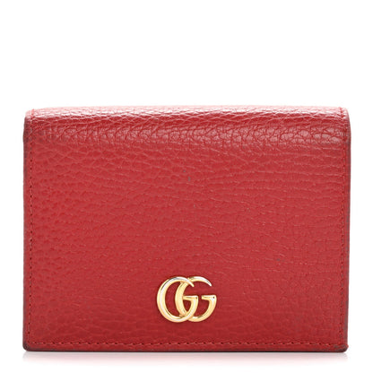 Gucci Pebbled Calfskin GG Marmont Card Case Hibiscus Red 1 of 7