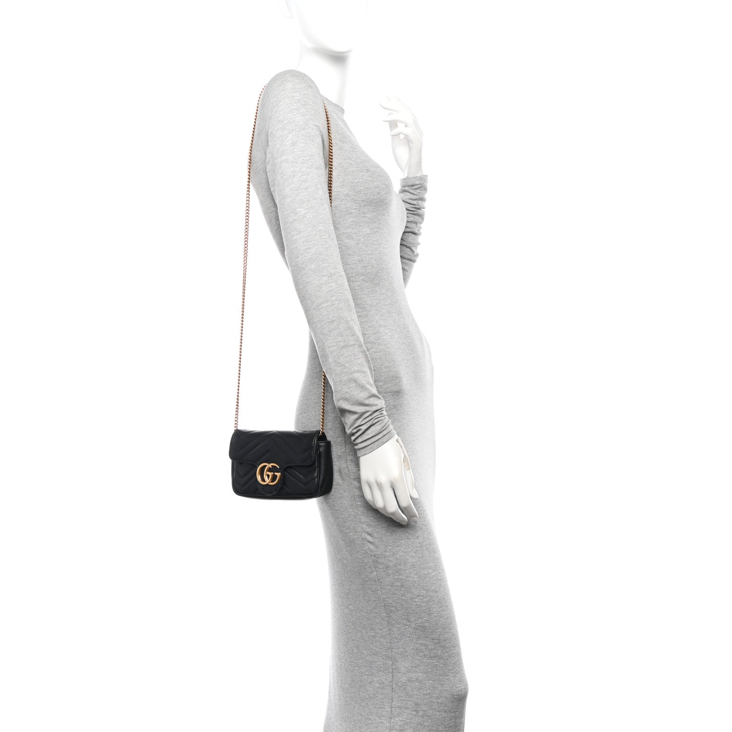 Gucci Calfskin Matelasse Super Mini GG Marmont Shoulder Bag Black 2 of 12