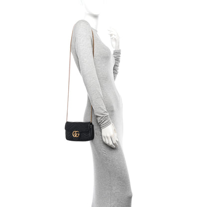 Gucci Calfskin Matelasse Super Mini GG Marmont Shoulder Bag Black 2 of 12