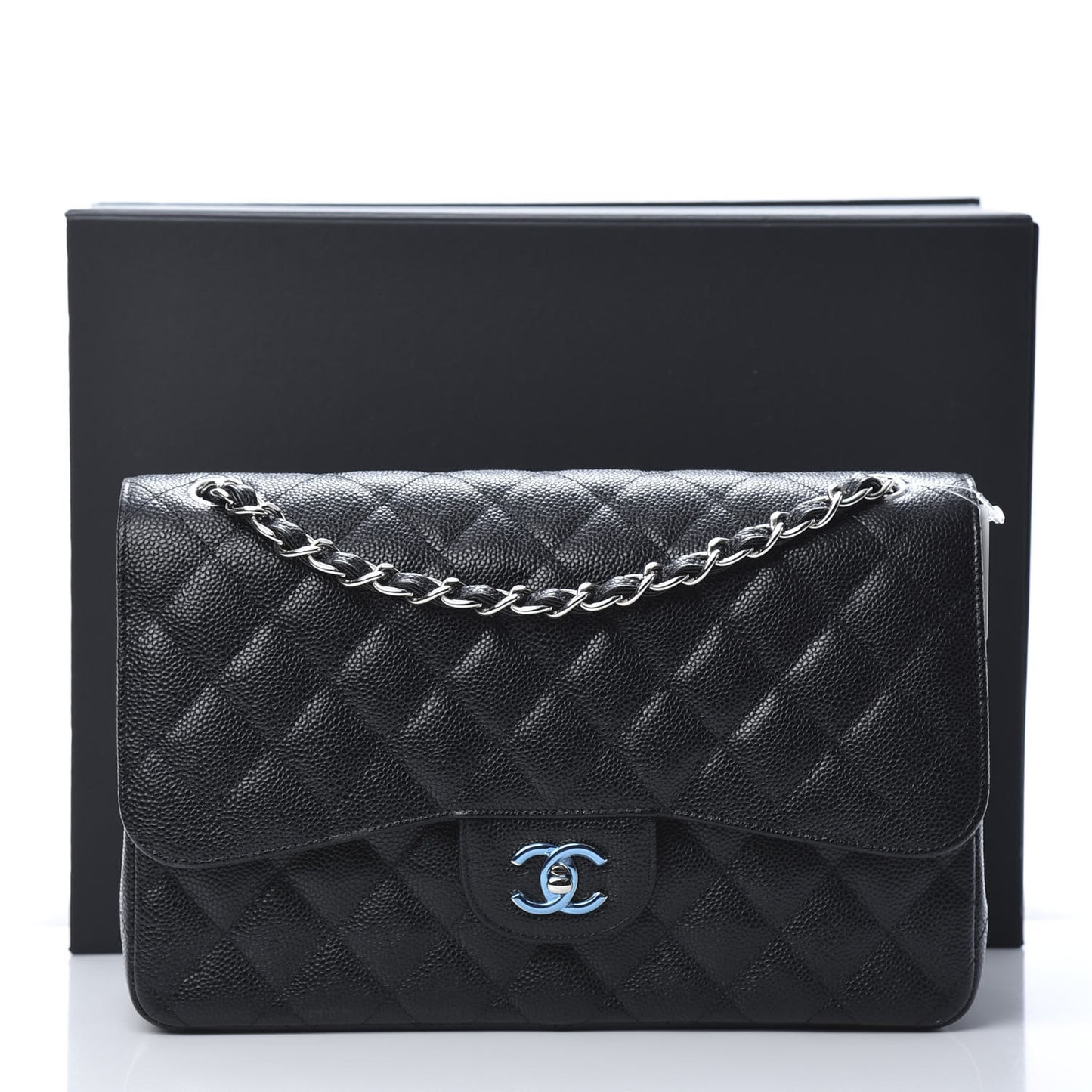 Caviar Quilted Jumbo Double Flap Black