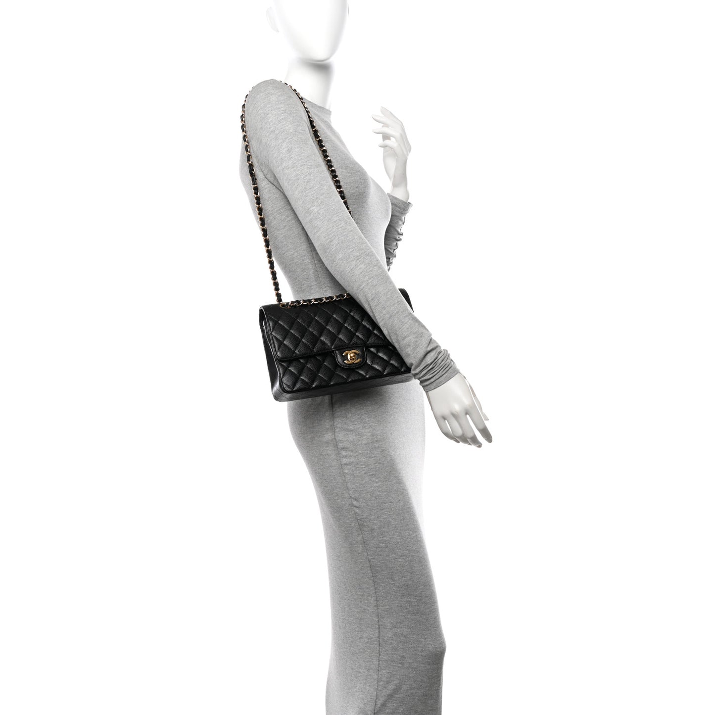 Caviar Quilted Medium Double Flap Black