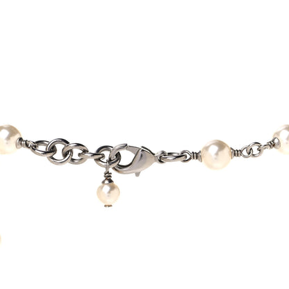 Chanel Graduated Pearl Crystal CC Long Necklace Silver 3 of 4