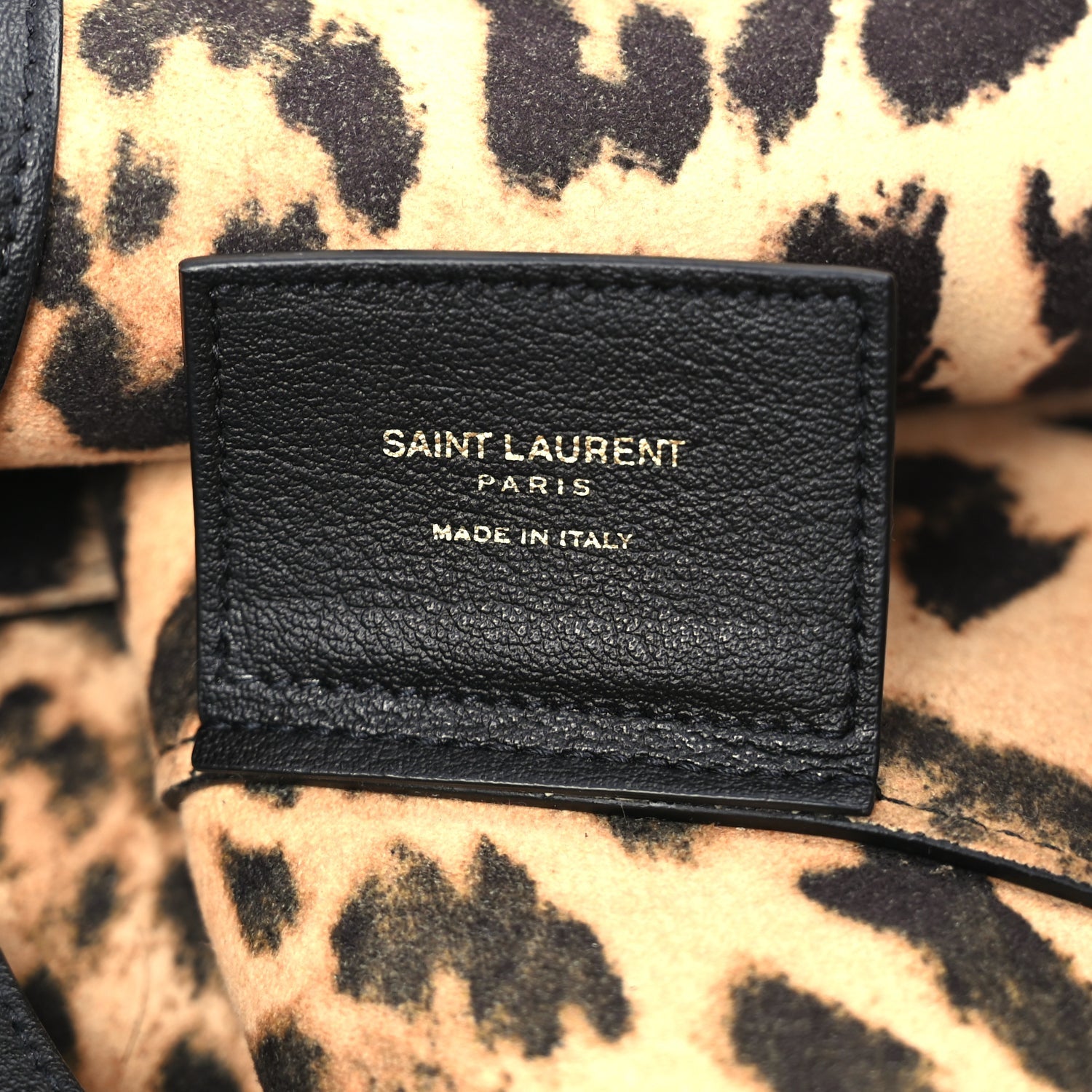 Saint Laurent Calfskin Large Leopard Print Shopping Tote Black 6 of 9