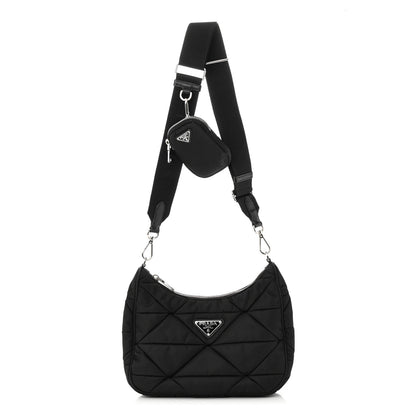 Prada Re-Nylon Triangle Padded Patchwork Shoulder Bag Black 1 of 11
