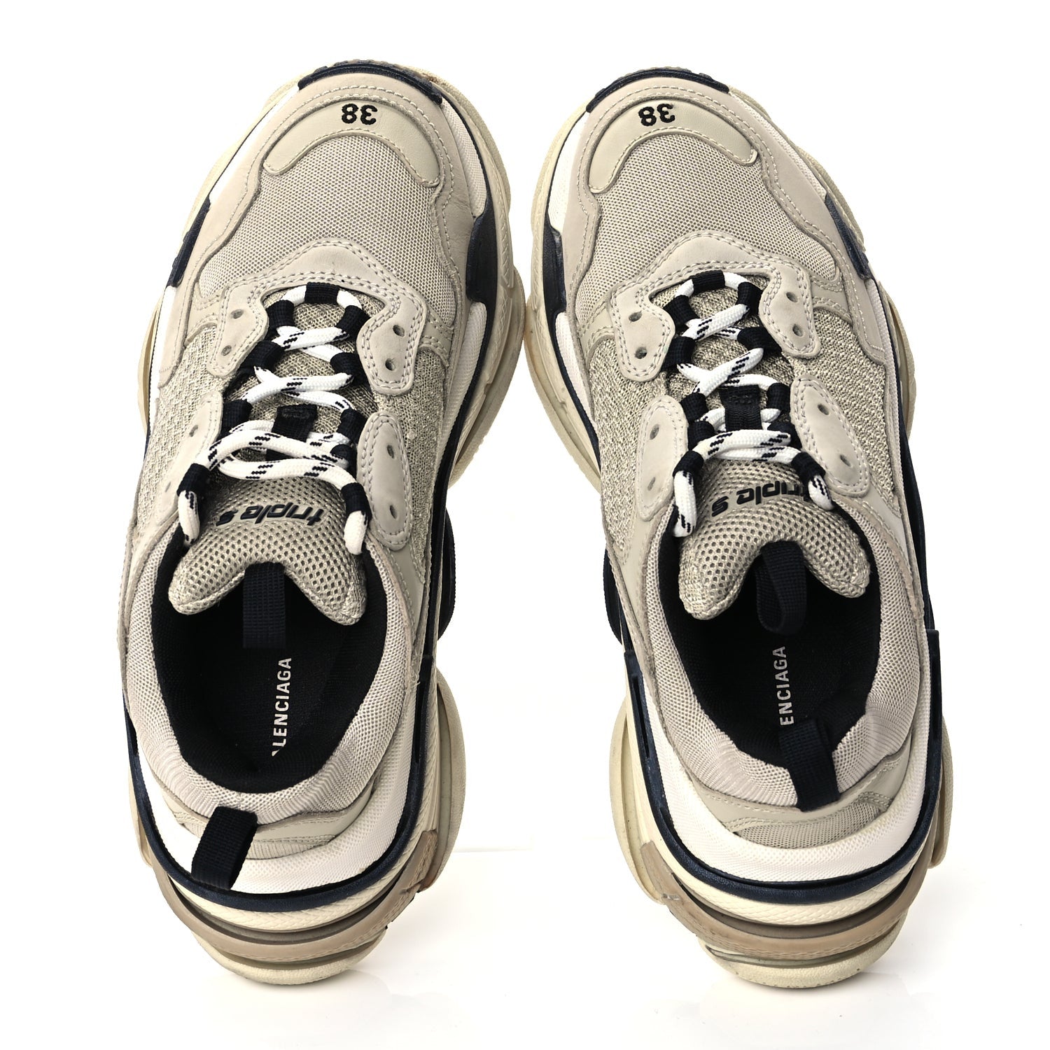 Balenciaga Fabric Mesh Womens Triple S Sneakers 38 Beige Black 2 of 9