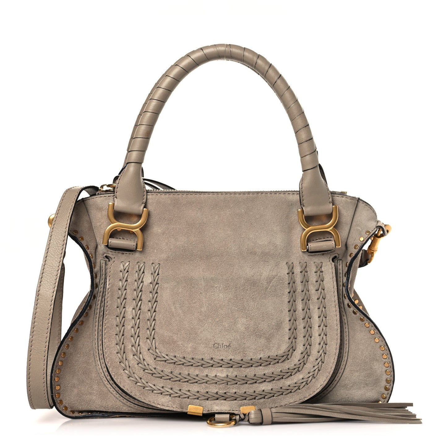 Suede Large Marcie Satchel Anchor Grey