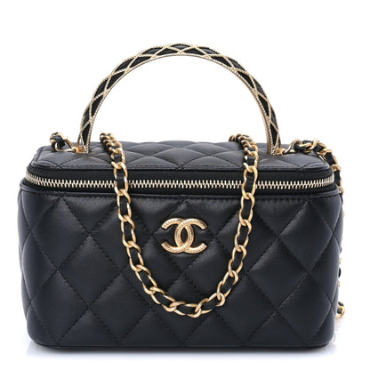 Chanel Lambskin Quilted Metal Twist Small Top Handle Vanity Case With Chain  Black 2 of 10